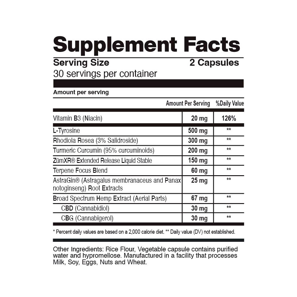 CBDfx, CBD + CBG Morning Capsules For Energy & Focus, Broad Spectrum THC-Free, 60ct, 900mg CBG + 900mg CBD