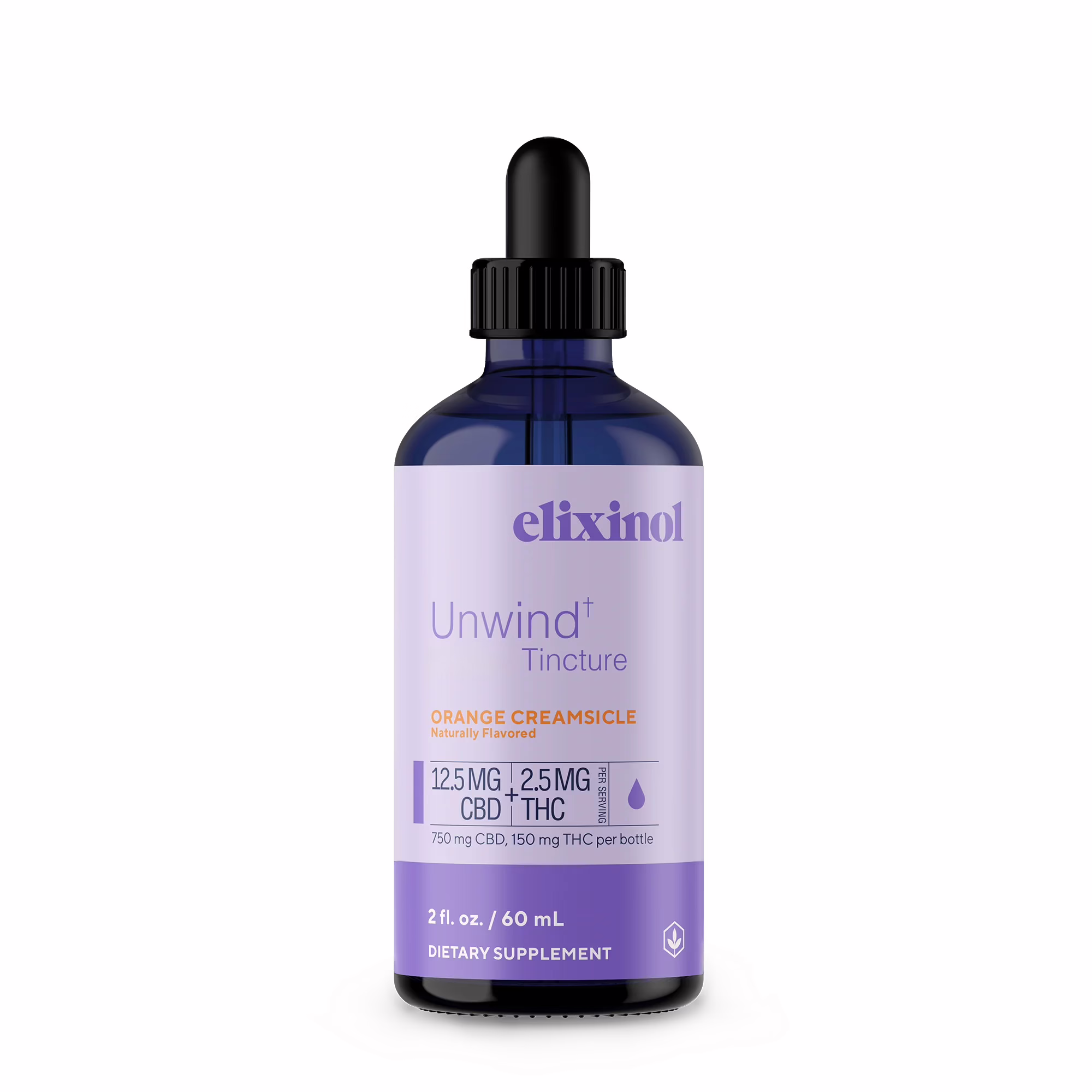 Elixinol, Unwind THC + CBD Tincture, Orange Creamsicle, Full Spectrum, 2fl oz, 150mg THC + 750mg CBD