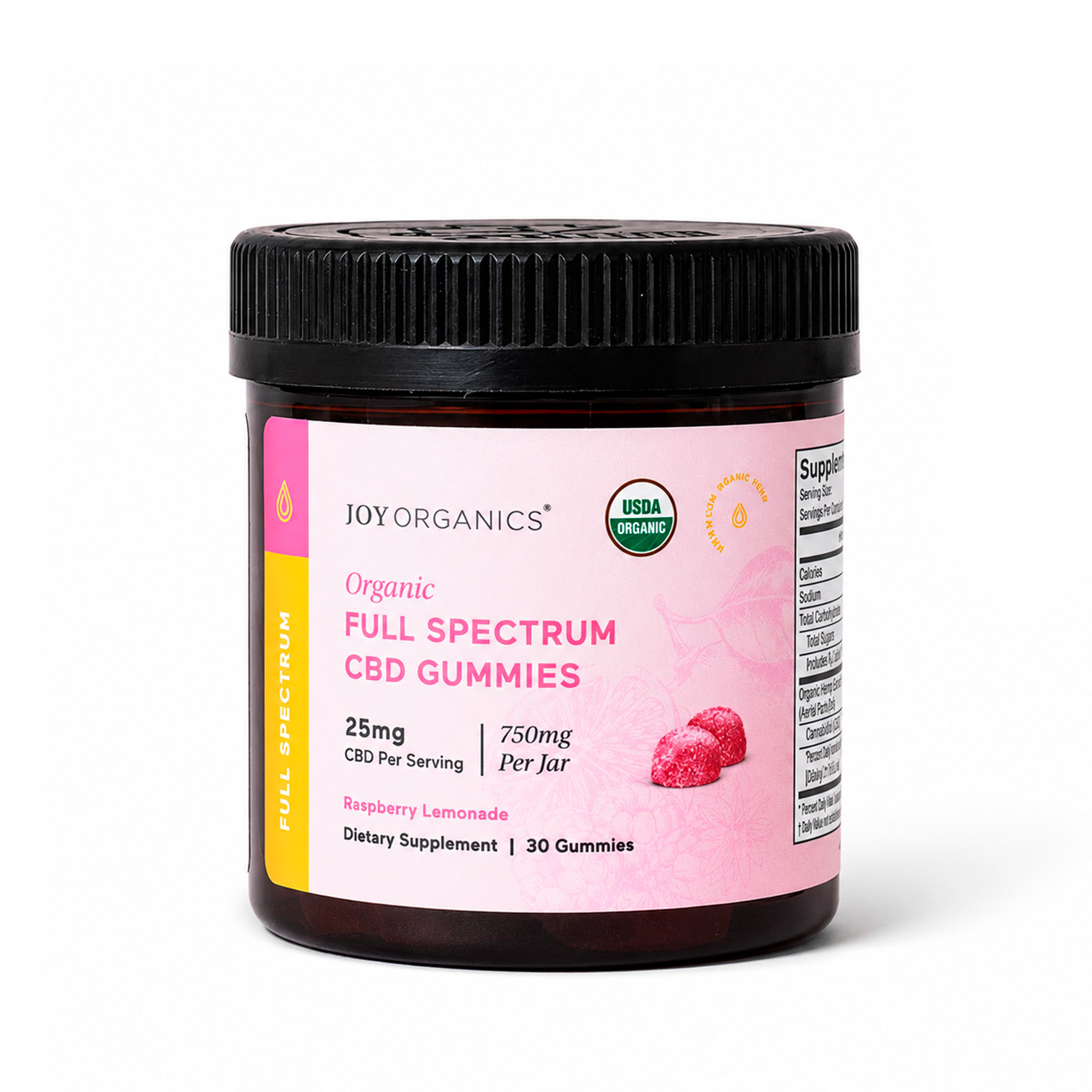 Joy Organics, CBD Gummies, Raspberry Lemonade, Full Spectrum, 30ct, 750mg CBD
