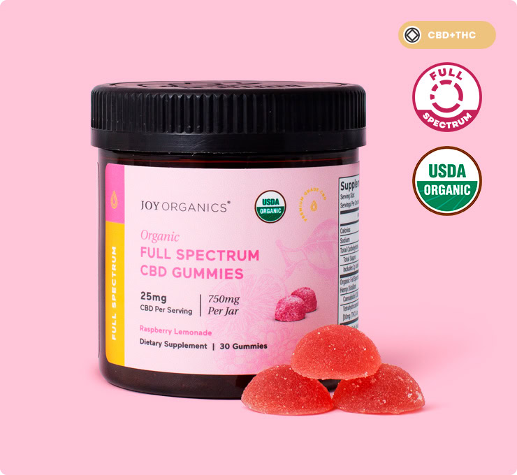 Joy Organics, CBD Gummies, Raspberry Lemonade, Full Spectrum, 30ct, 750mg CBD