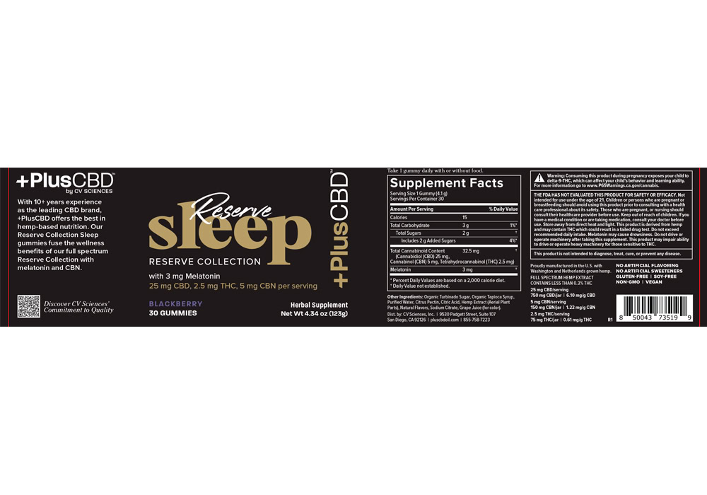 PlusCBD, Reserve Sleep Melatonin CBD Gummies, Blackberry, Full Spectrum, 30ct, 75mg THC + 150mg CBN + 750mg CBD 3