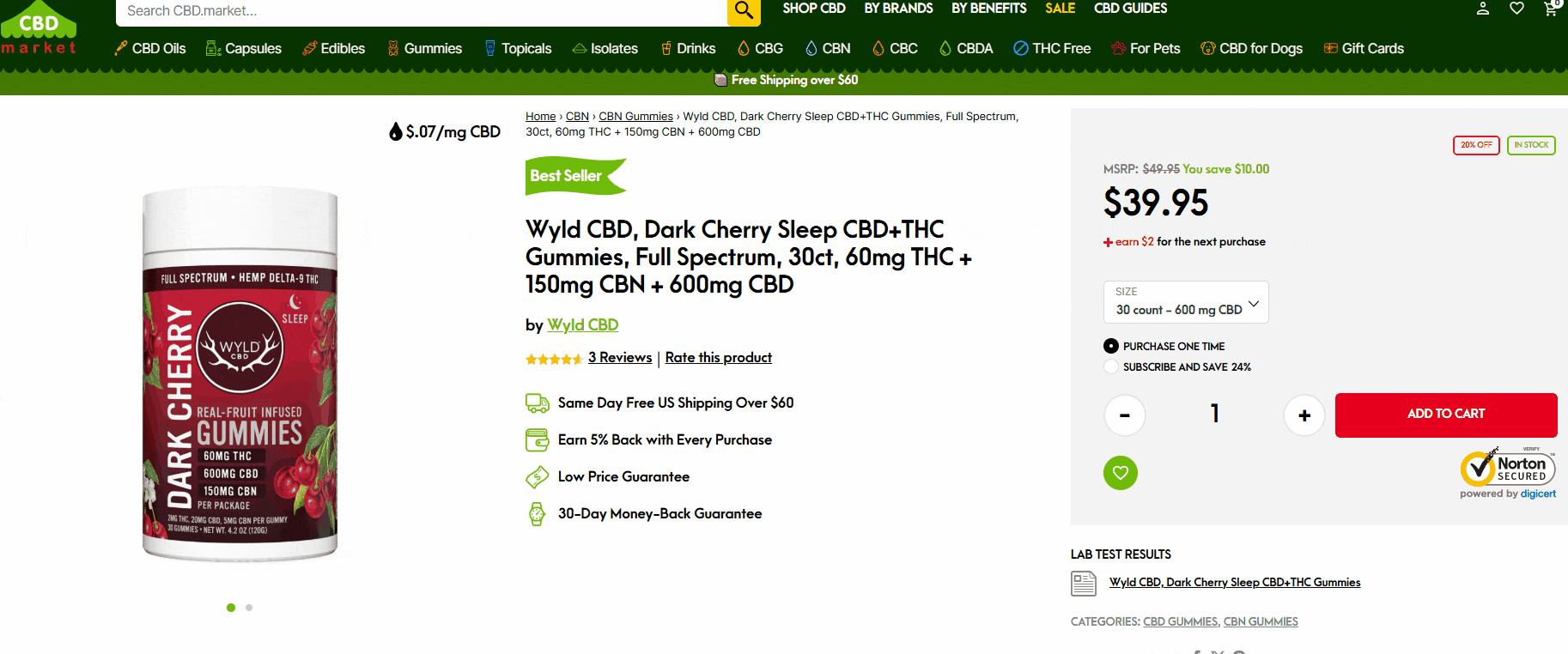 The lab results page also provides more precise information about the content of CBD, THC, and other cannabinoids.