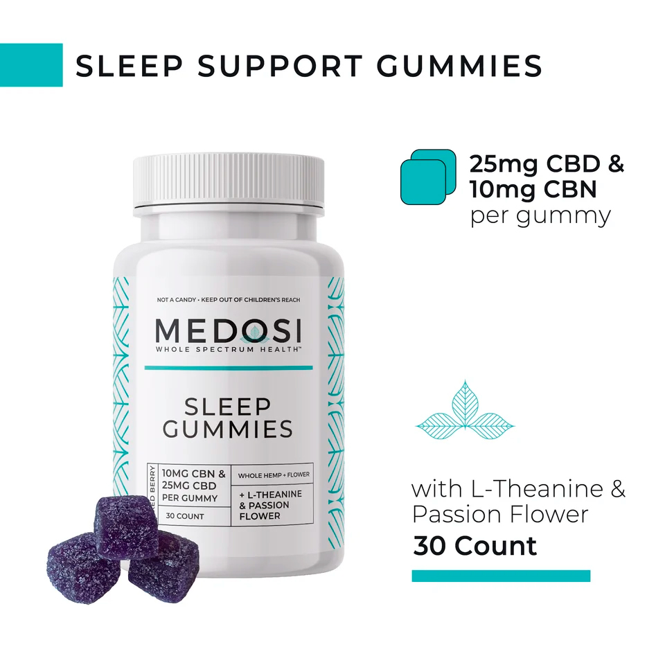 Medosi, CBD + CBN Sleep Support Vegan Gummies, Mixed Berry, Full Spectrum, 30ct, 300mg CBN + 750mg CBD