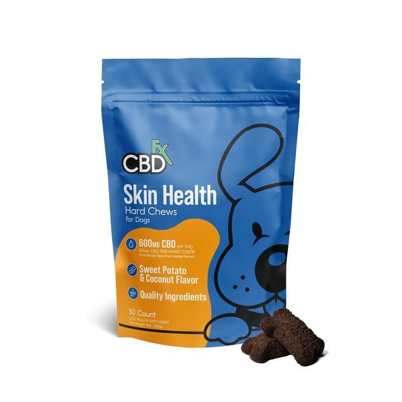 CBDfx, Skin Helath CBD Hard Chews For Dogs, Sweet Potato & Coconut, Broad Spectrum THC-Free, 30ct, 600mg CBD