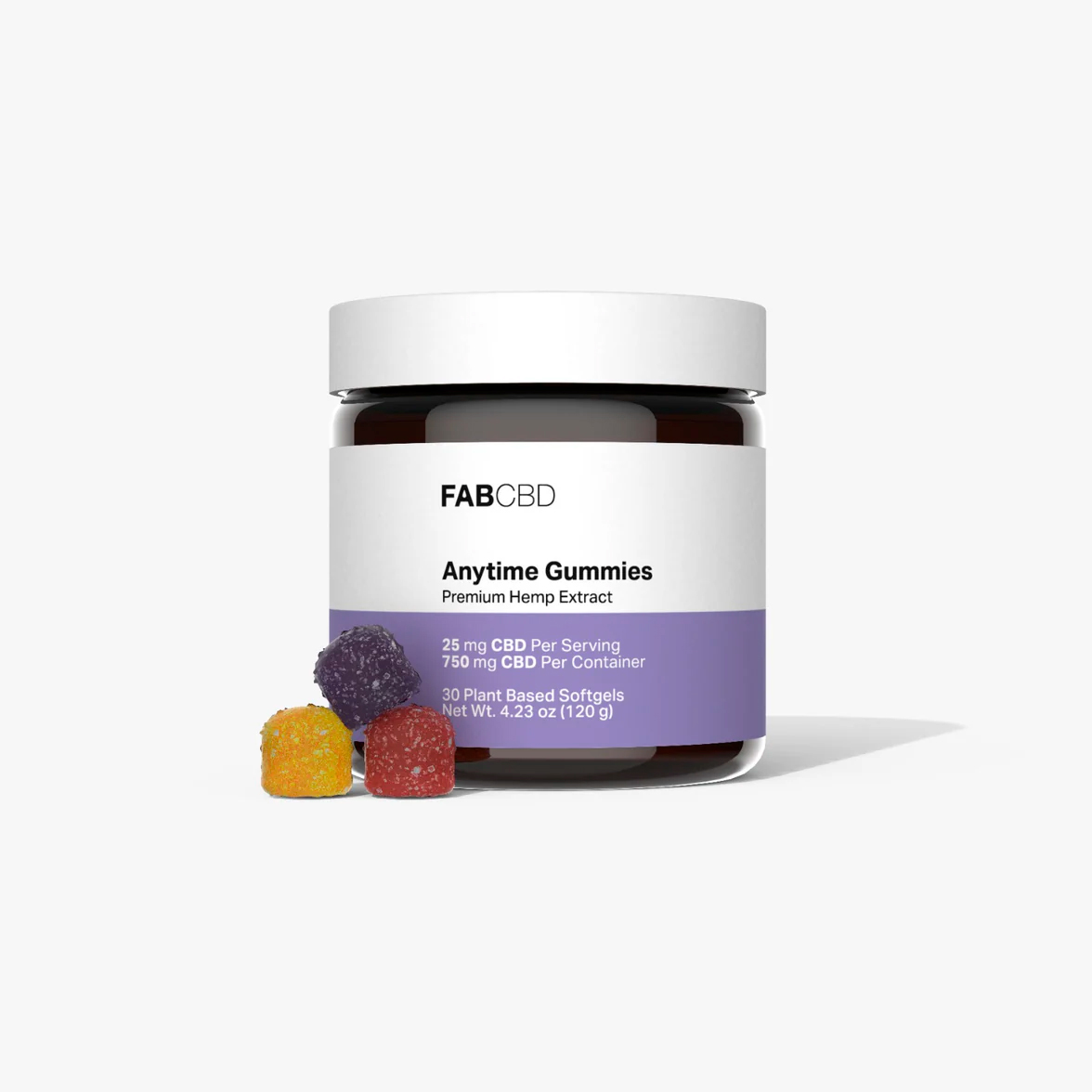 Fab CBD, Anytime CBD Gummies, Isolate THC-Free, 30ct, 750mg CBD
