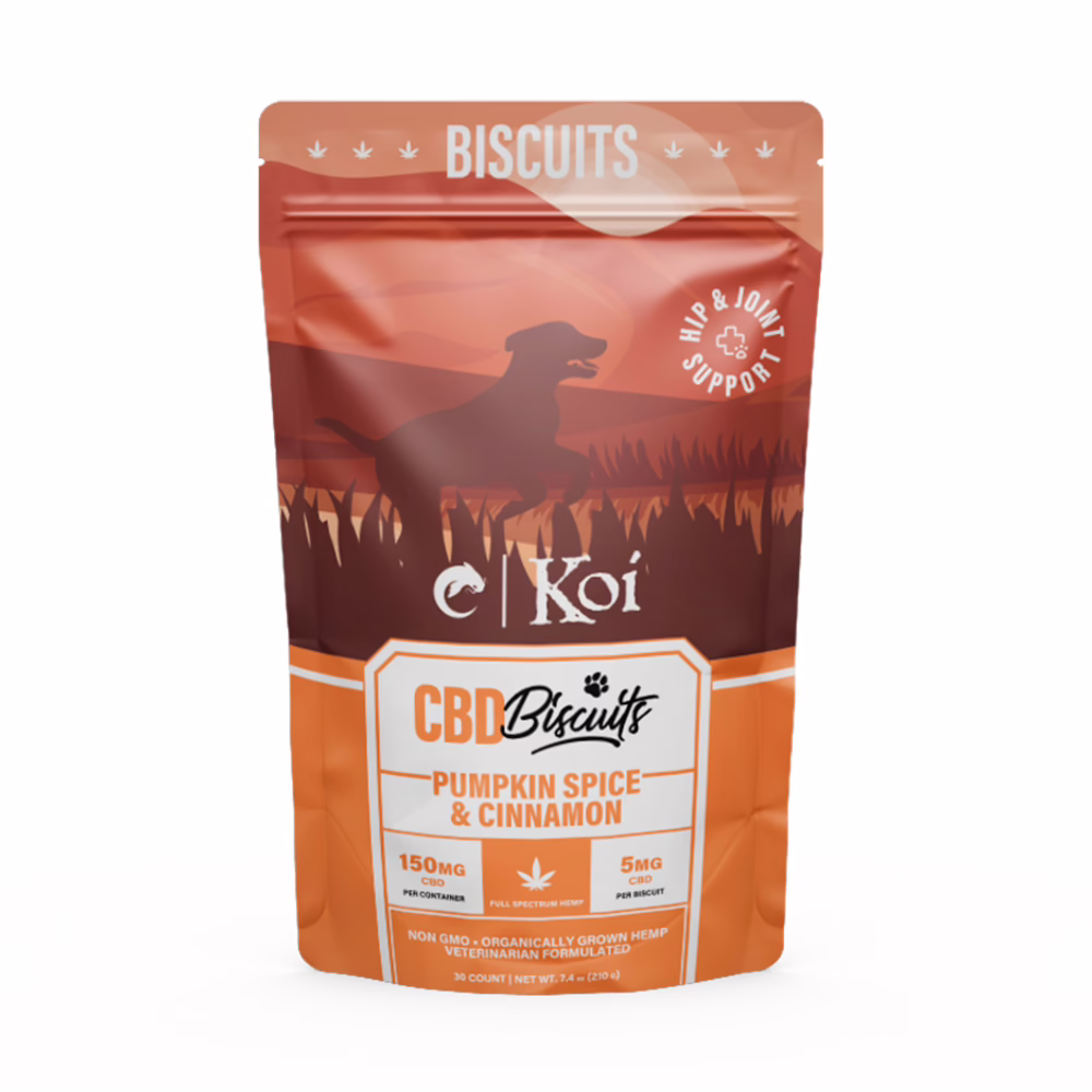 Koi Pets, Koi CBD Dog Biscuits Joint Support, Pumpkin Spice & Cinnamon, Full Spectrum, 30ct, 150mg CBD Koi Pets, Koi CBD Dog Biscuits Joint Support, Pumpkin Spice & Cinnamon, Full Spectrum, 30ct, 150mg CBD