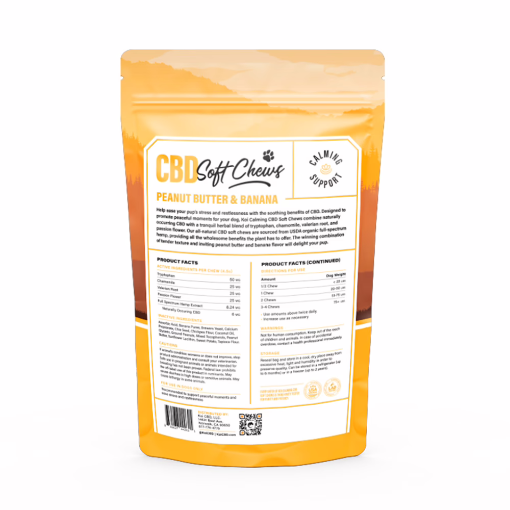 Koi Pets, Koi Calming CBD Soft Chews, Peanut Butter & Banana, Full Spectrum, 30ct, 180mg CBD