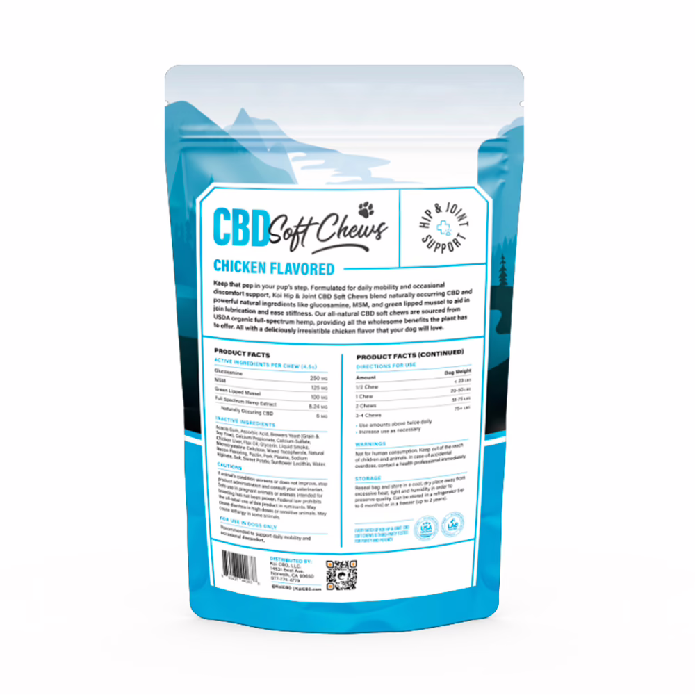 Koi Pets, Koi Hip & Joint CBD Soft Chews, Chicken, Full Spectrum, 30ct, 180mg CBD