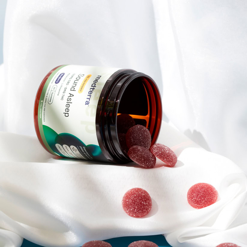 Medterra, Sound Asleep 5mg THC + 50mg CBD Gummies, Blackberry, Full Spectrum, 20ct, 100mg THC + 1000mg CBD
