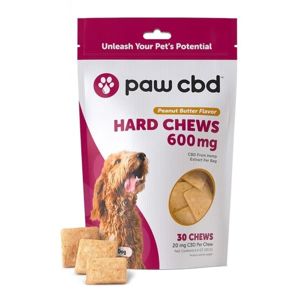 Paw CBD, Pet CBD Oil Hard Chews for Large Dogs, Peanut Butter, Broad Spectrum THC-Free, 30ct, 600mg CBD