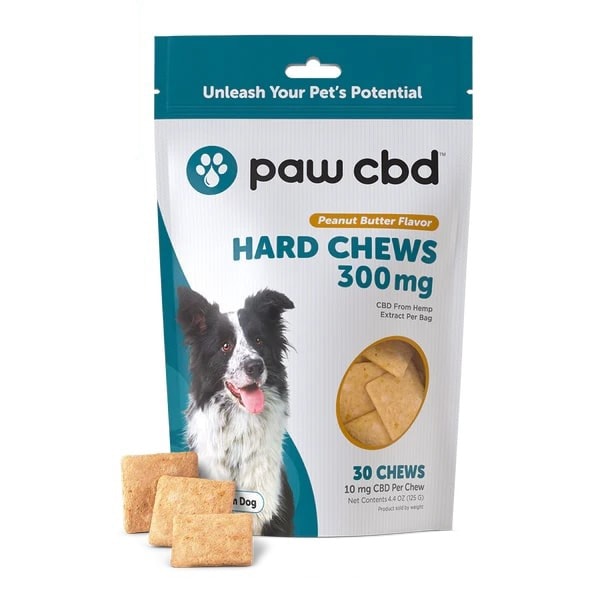 Paw CBD, Pet CBD Oil Hard Chews for Medium Dogs, Peanut Butter, Broad Spectrum THC-Free, 30ct, 300mg CBD