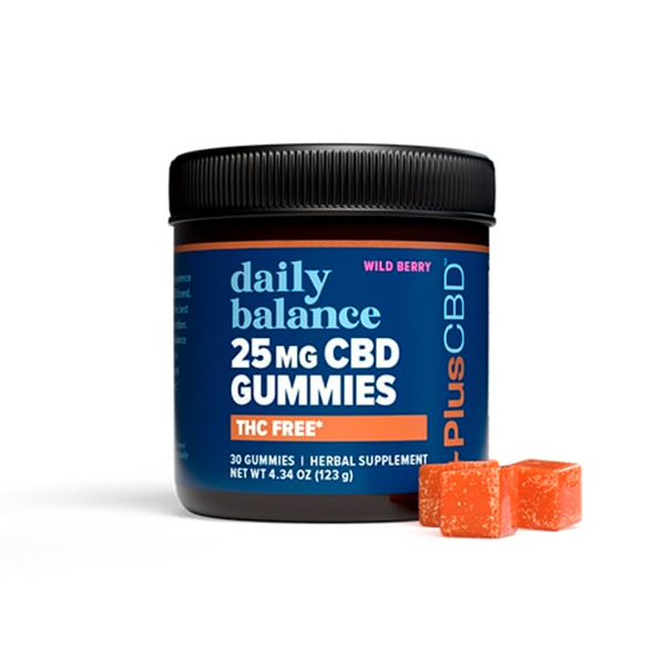 PlusCBD, Daily Balance 25mg CBD Gummies, Wild Berry, Isolate THC-Free, 30ct, 750mg CBD