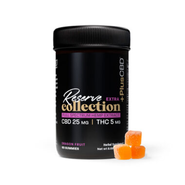 PlusCBD, Reserve Extra 5mg THC + 25mg CBD Gummies, Dragon Fruit, Full Spectrum, 60ct, 300mg THC + 1500mg CBD