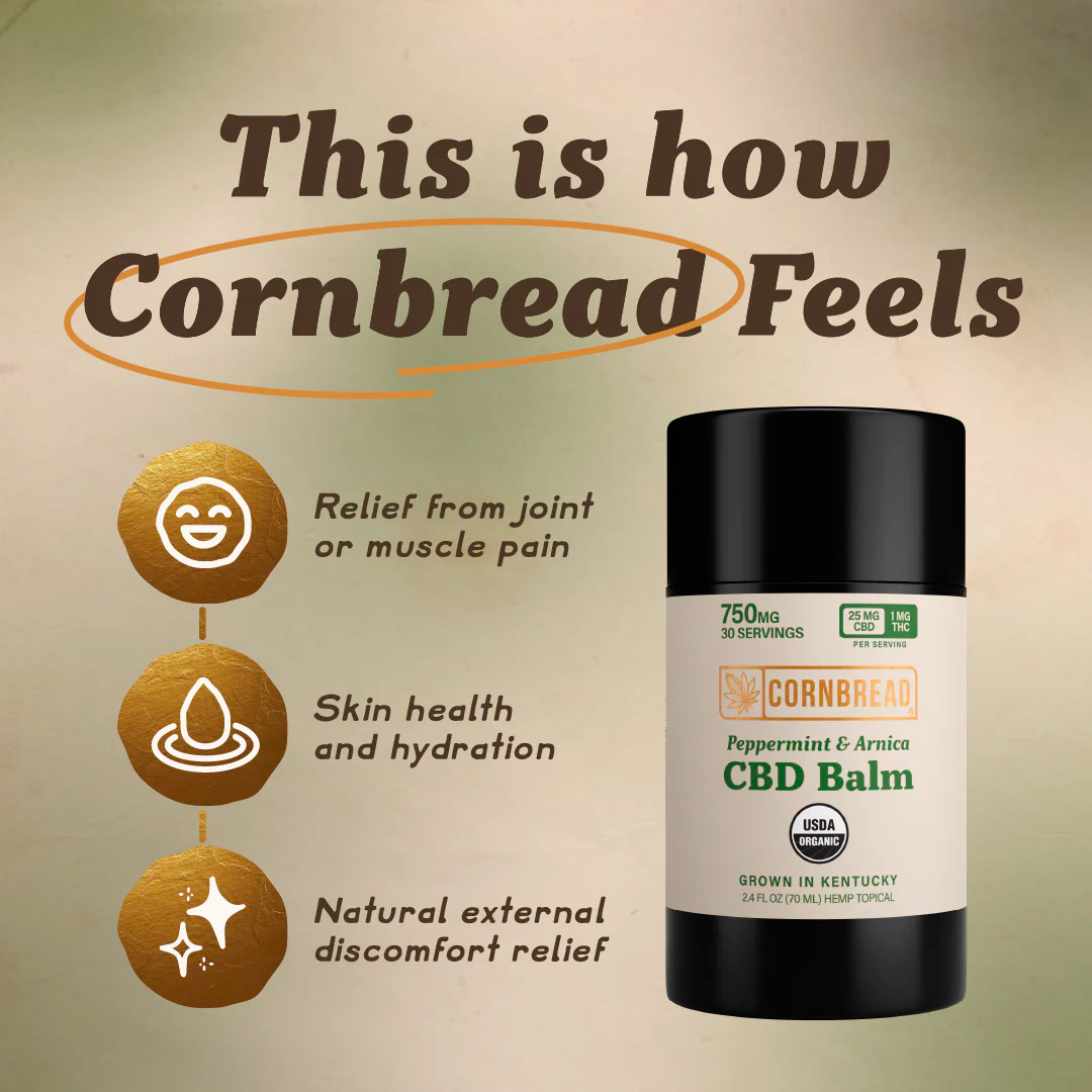 Cornbread Hemp, CBD Balm, Peppermint & Arnica, Full Spectrum, 2.4fl oz, 30mg THC + 750mg CBD