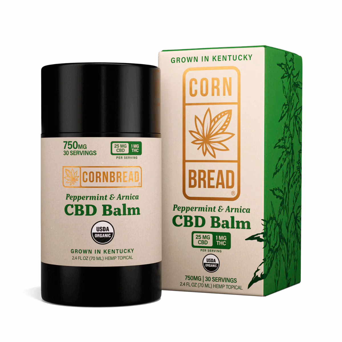 Cornbread Hemp, CBD Balm, Peppermint & Arnica, Full Spectrum, 2.4fl oz, 30mg THC + 750mg CBD Cornbread Hemp, CBD Balm, Peppermint & Arnica, Full Spectrum, 2.4fl oz, 30mg THC + 750mg CBD