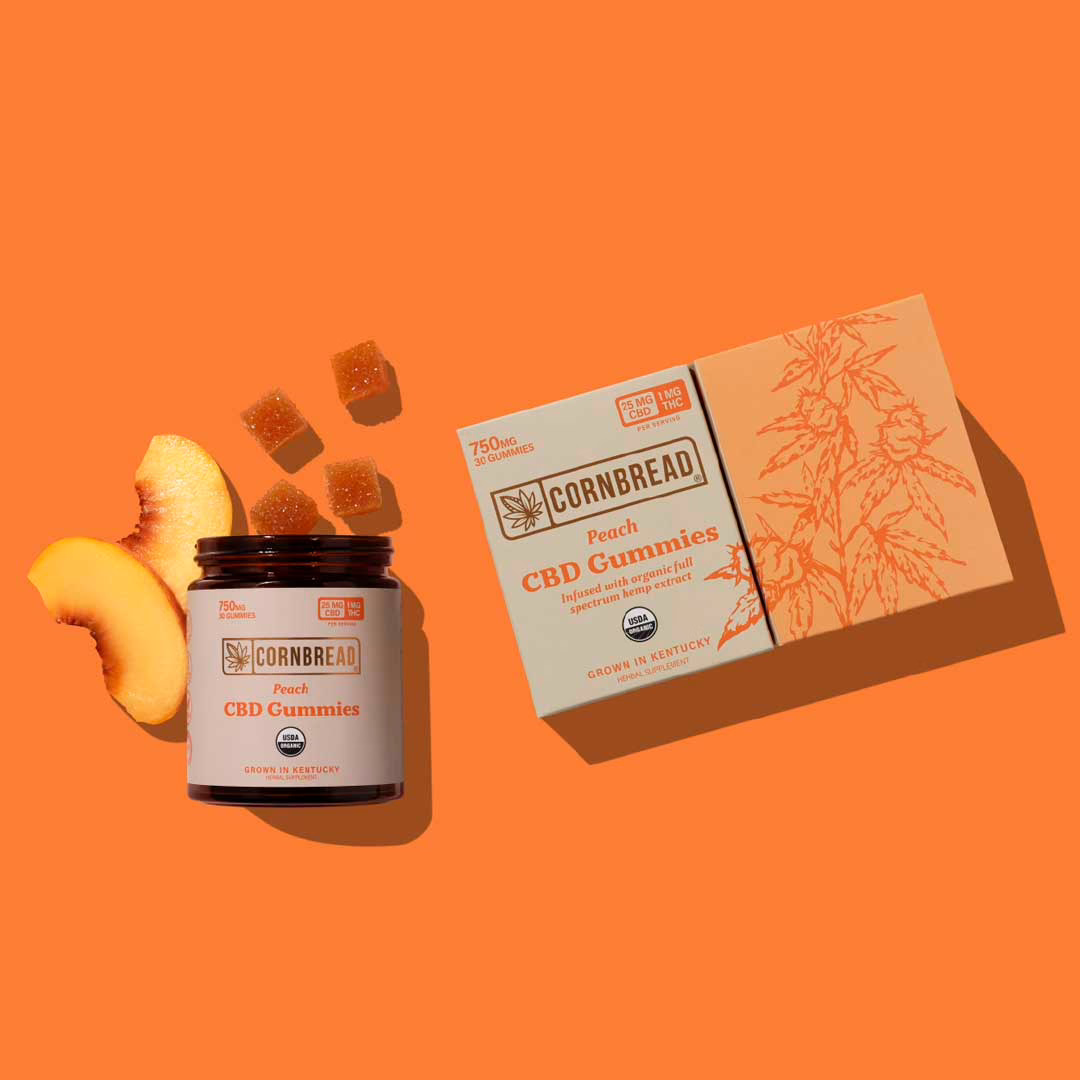 Cornbread Hemp, CBD Gummies, Peach, Full Spectrum, 30ct, 60mg THC + 1500mg CBD