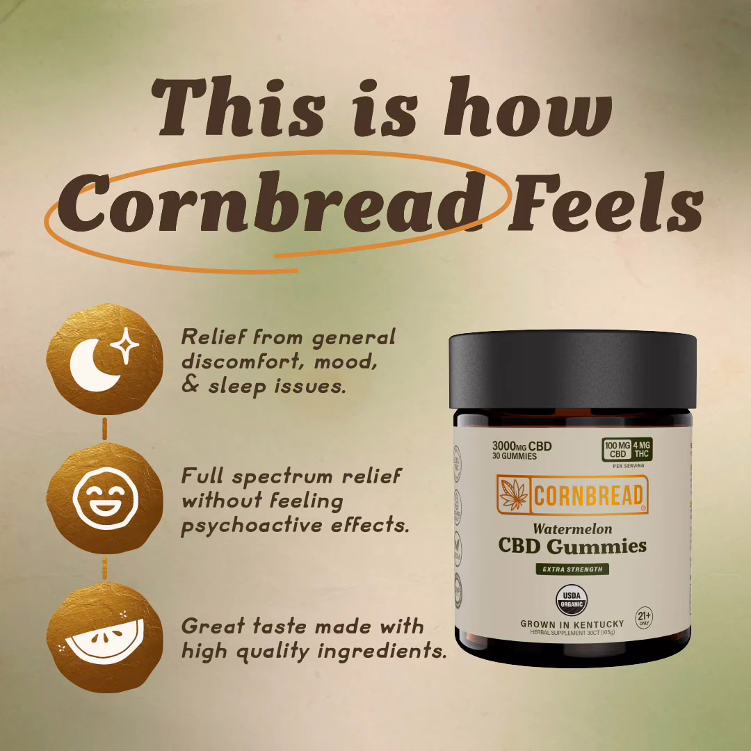 Cornbread Hemp, CBD Gummies, Watermelon, Full Spectrum, 30ct, 60mg THC + 1500mg CBD