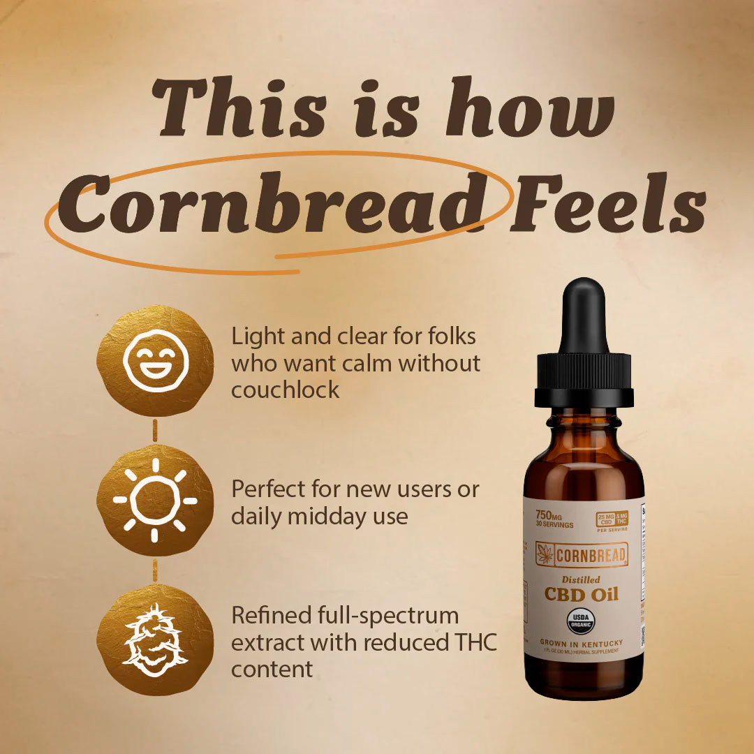 Cornbread Hemp, Distilled CBD Oil, Full Spectrum, 1fl oz, 15mg THC + 750mg CBD