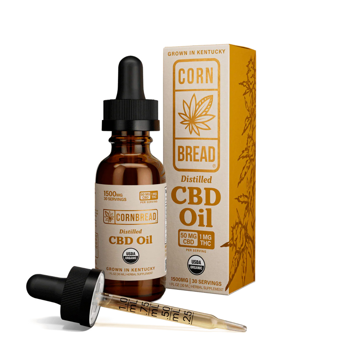 Cornbread Hemp, Distilled CBD Oil, Full Spectrum, 1fl oz, 30mg THC + 1500mg CBD Cornbread Hemp, Distilled CBD Oil, Full Spectrum, 1fl oz, 30mg THC + 1500mg CBD
