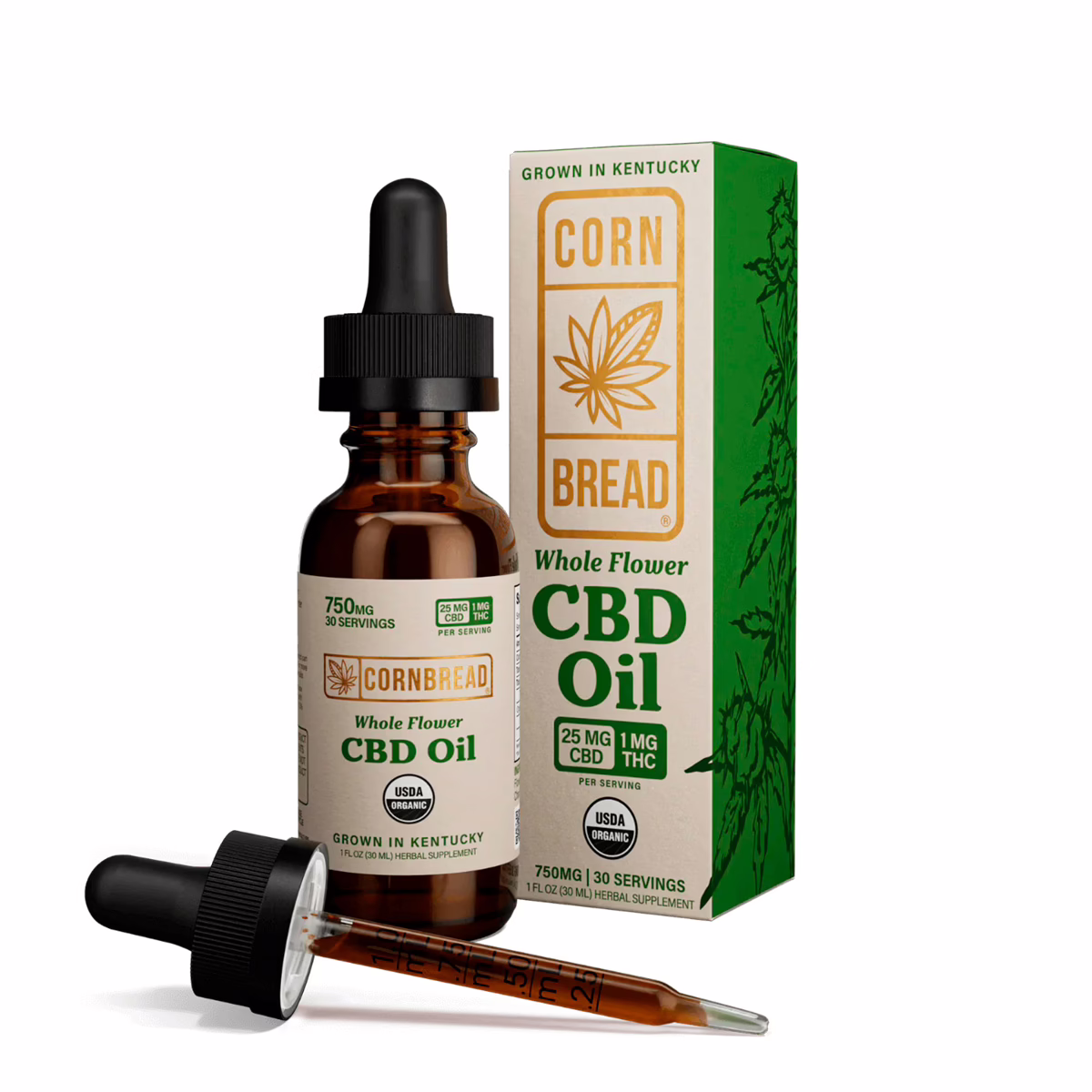 Cornbread Hemp, Whole Flower CBD Oil, Full Spectrum, 1fl oz, 30mg THC + 750mg CBD Cornbread Hemp, Whole Flower CBD Oil, Full Spectrum, 1fl oz, 30mg THC + 750mg CBD