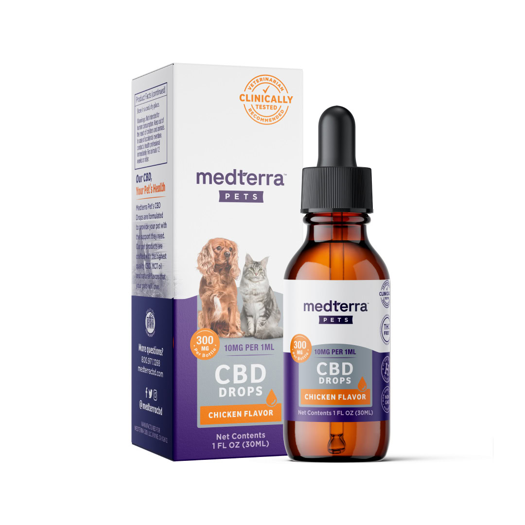 Medterra, CBD Drops for Dogs + Cats, Isolate THC-Free, Chicken, 1oz, 300mg CBD