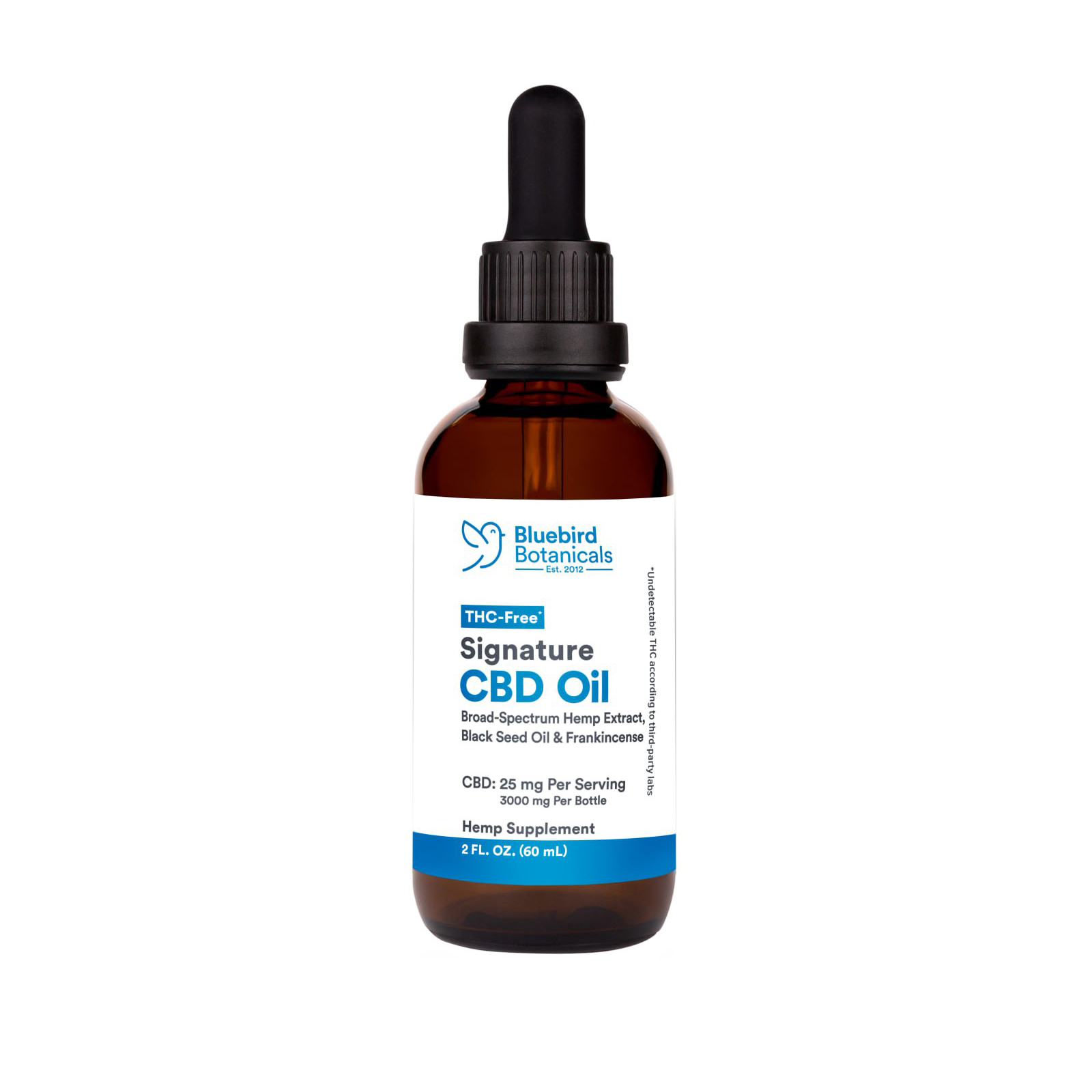 Bluebird Botanicals, Extra Strength Signature CBD Oil 25mg, Broad Spectrum THC-Free, 2fl oz, 3000mg CBD