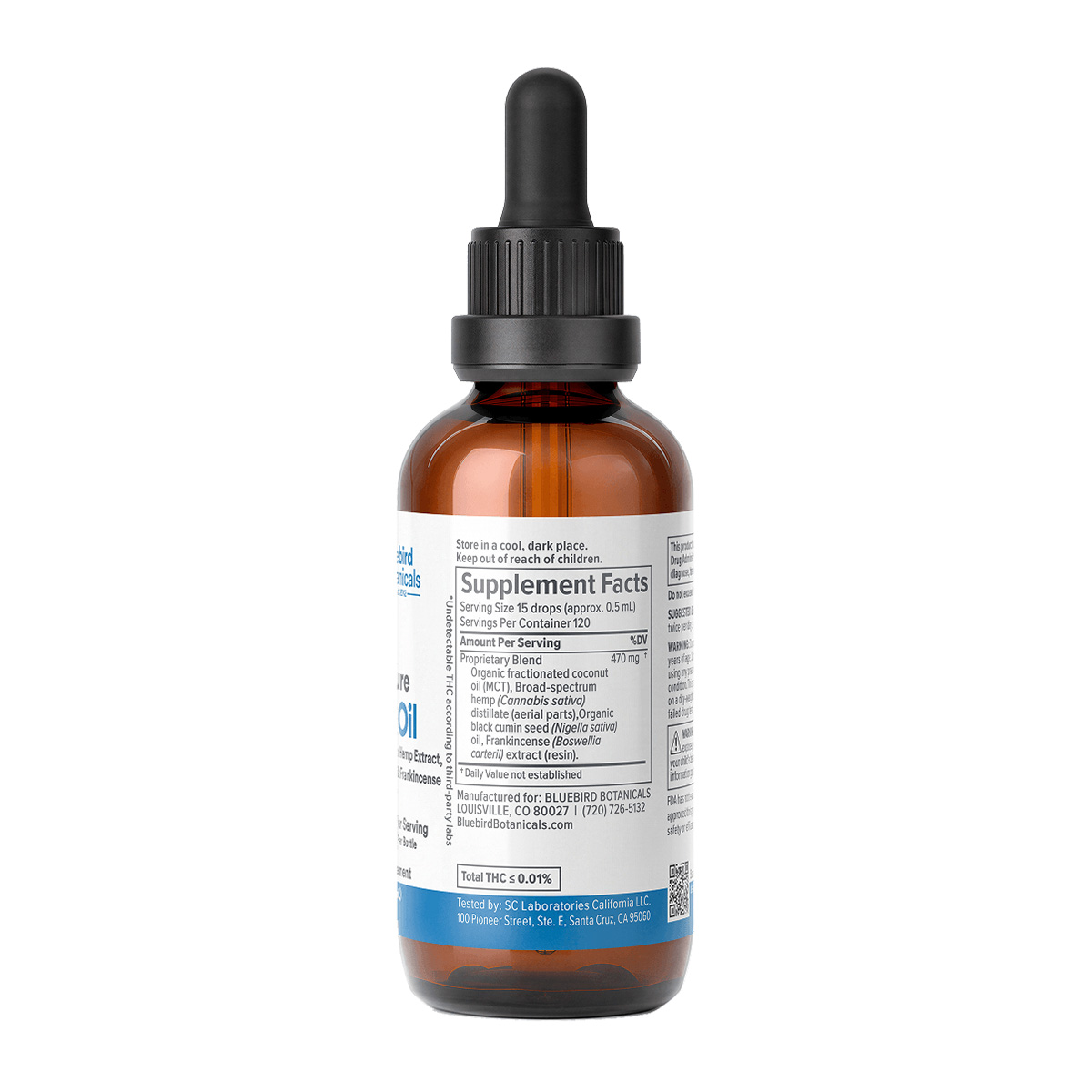 Bluebird Botanicals, Extra Strength Signature CBD Oil 25mg, Broad Spectrum THC-Free, 2fl oz, 3000mg CBD