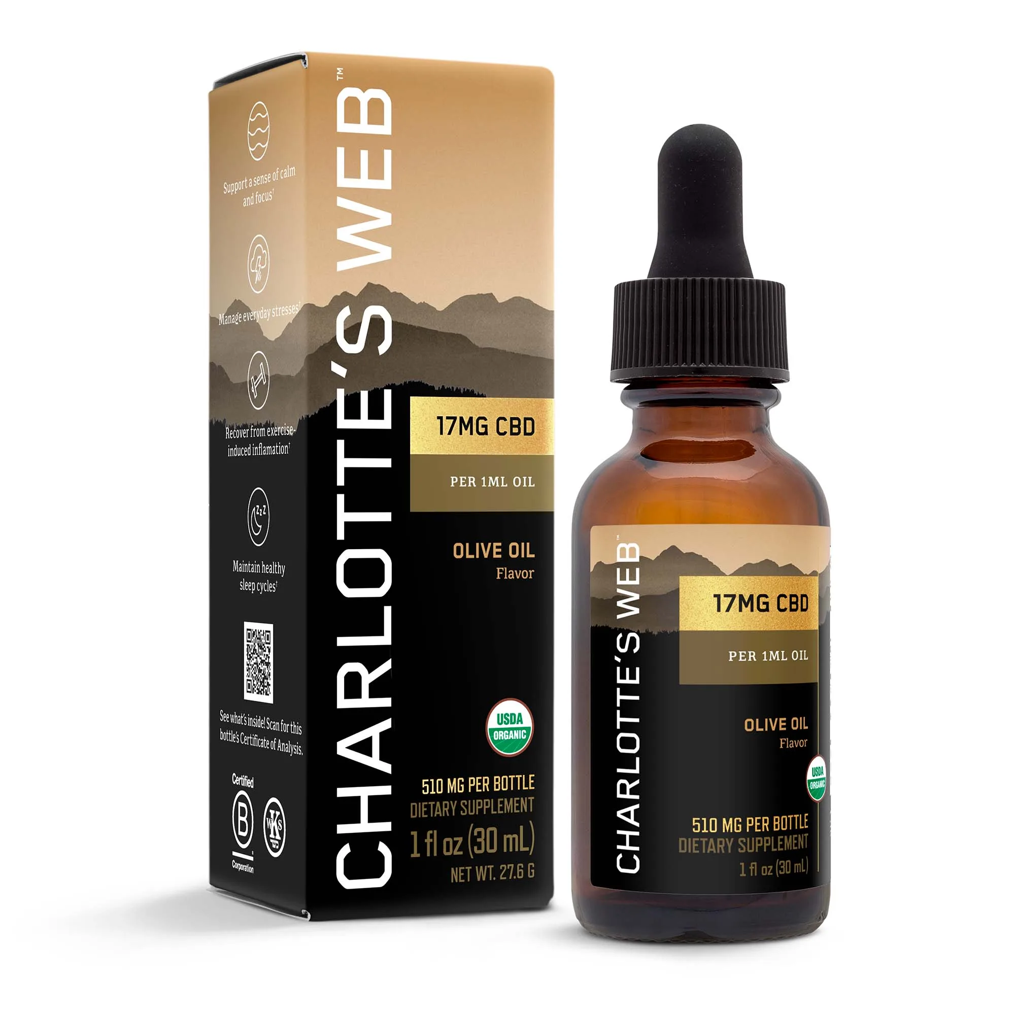 Charlotte's Web, CBD Oil 17mg, Olive Oil Natural, Full Spectrum, 1fl oz, 510mg CBD