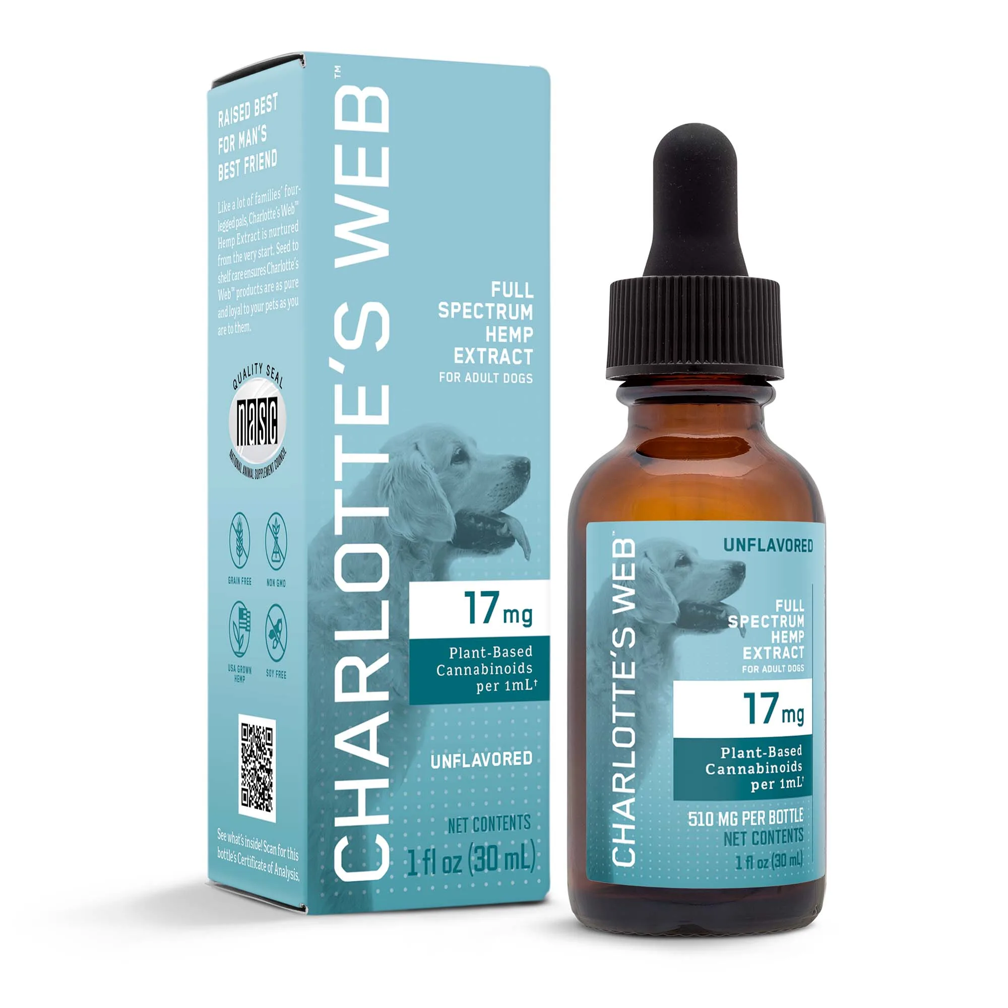 Charlotte’s Web, Hemp Extract for Adult Dogs, Unflavored, Full Spectrum, 1fl oz, 510mg CBD
