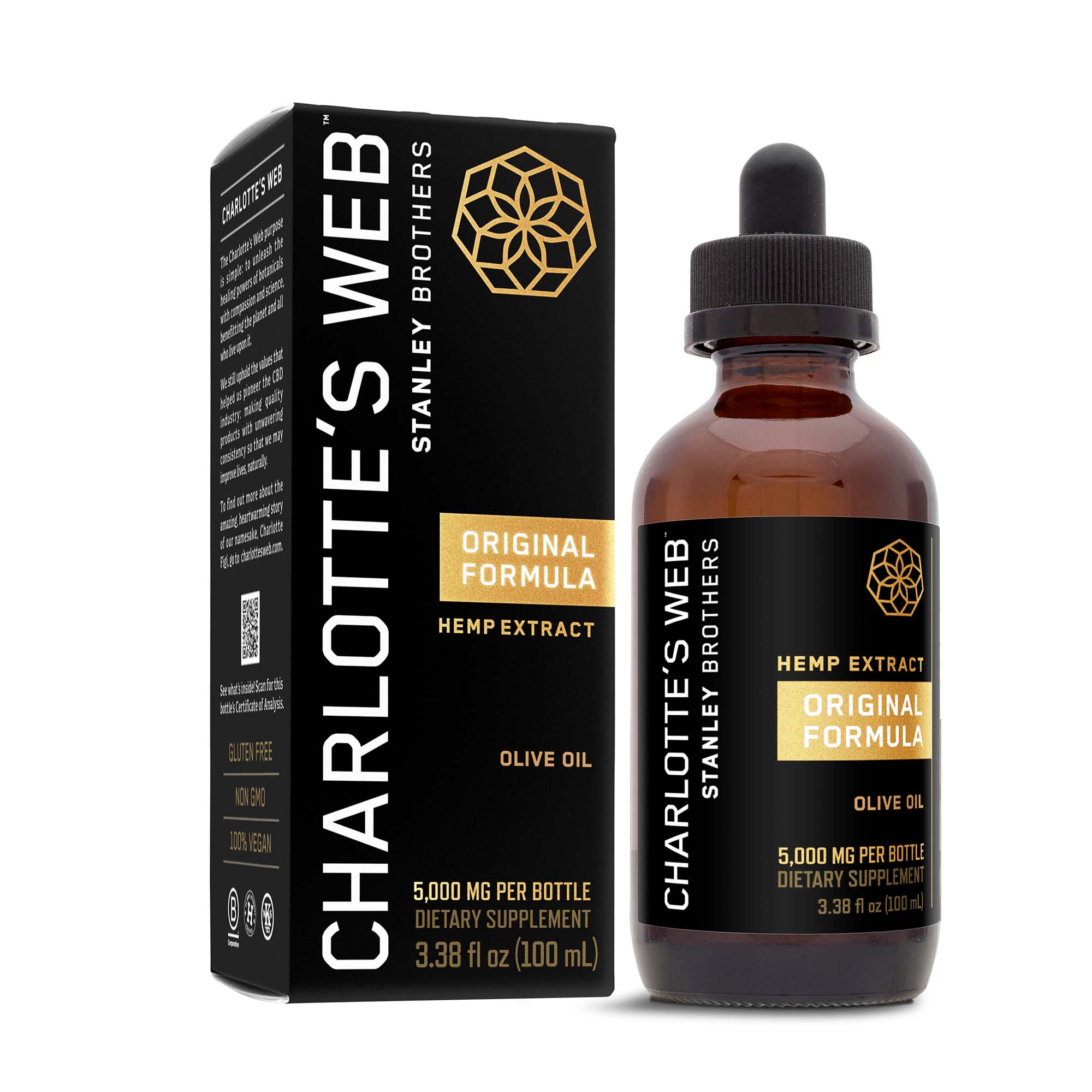 Charlotte’s Web, Original Formula CBD Oil 50mg, Olive Oil Natural, Full Spectrum, 100mL, 5000mg CBD