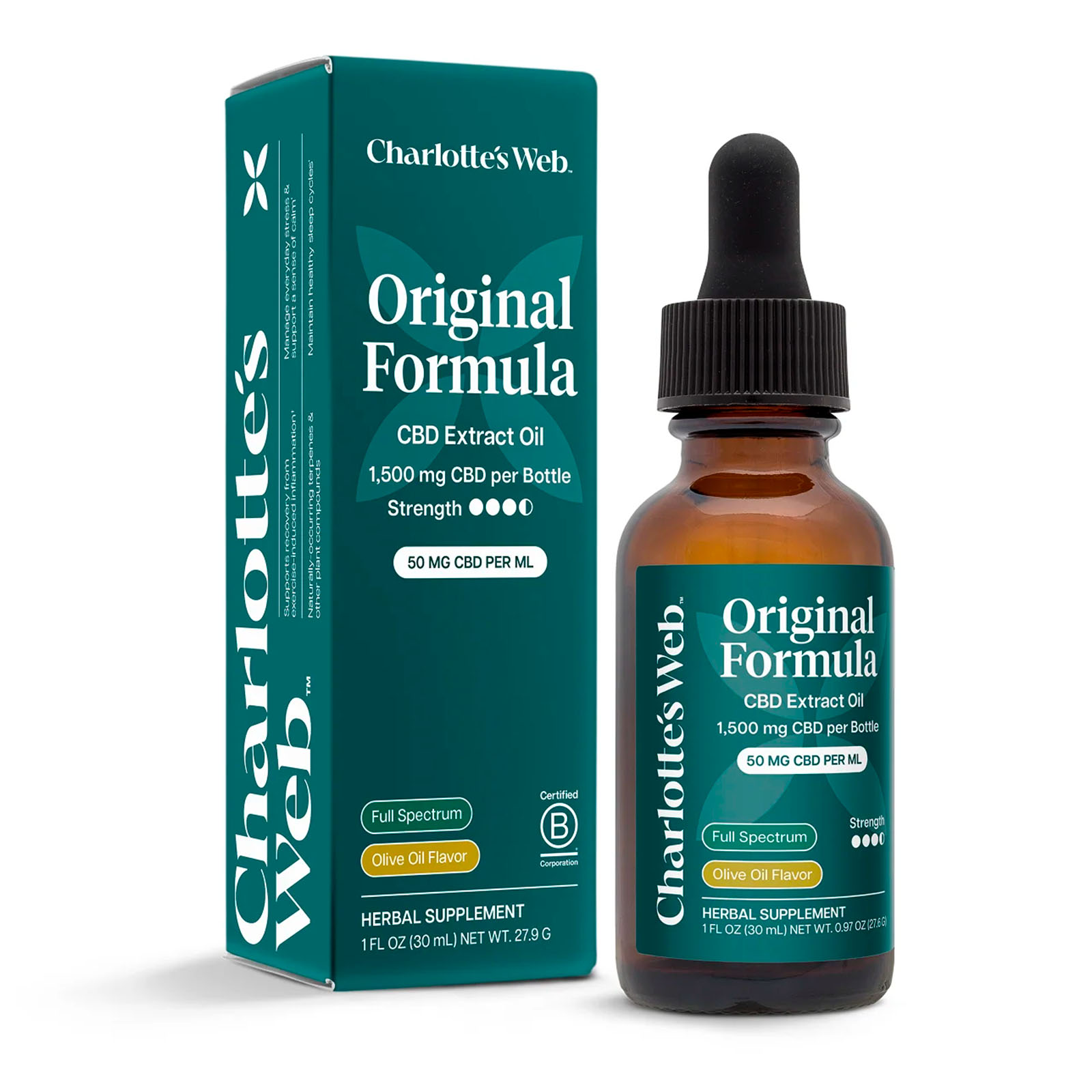 Charlotte's Web, Original Formula CBD Oil 50mg, Olive Oil Natural, Full Spectrum, 1fl oz, 1500mg CBD Charlotte's Web, Original Formula CBD Oil 50mg, Olive Oil Natural, Full Spectrum, 1fl oz, 1500mg CBD