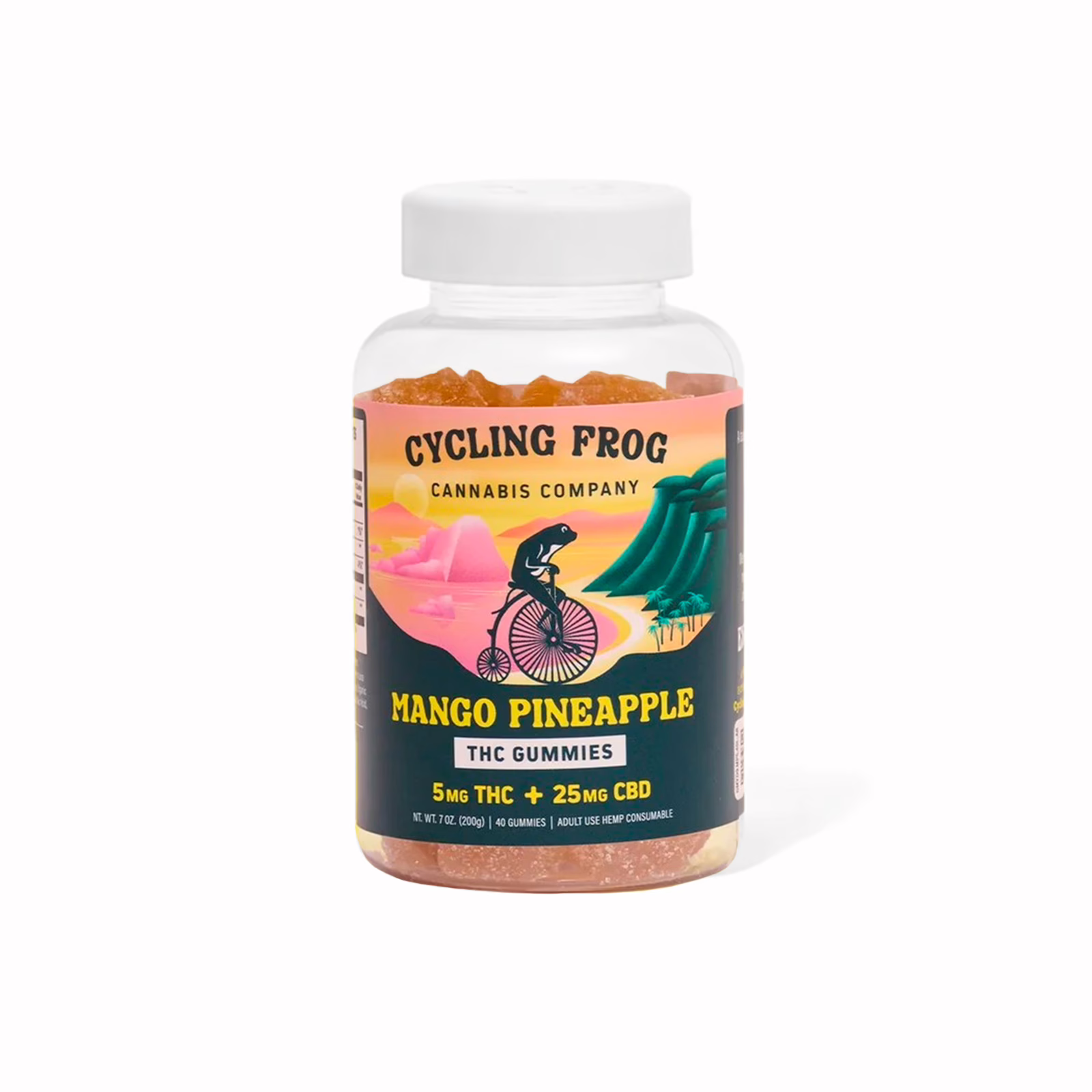 Cycling Frog, 5mg THC + 25mg CBD Gummies, Mango-Pineapple, Full Spectrum, 40ct, 200mg THC + 1000mg CBD Cycling Frog, 5mg THC + 25mg CBD Gummies, Mango-Pineapple, Full Spectrum, 40ct, 200mg THC + 1000mg CBD
