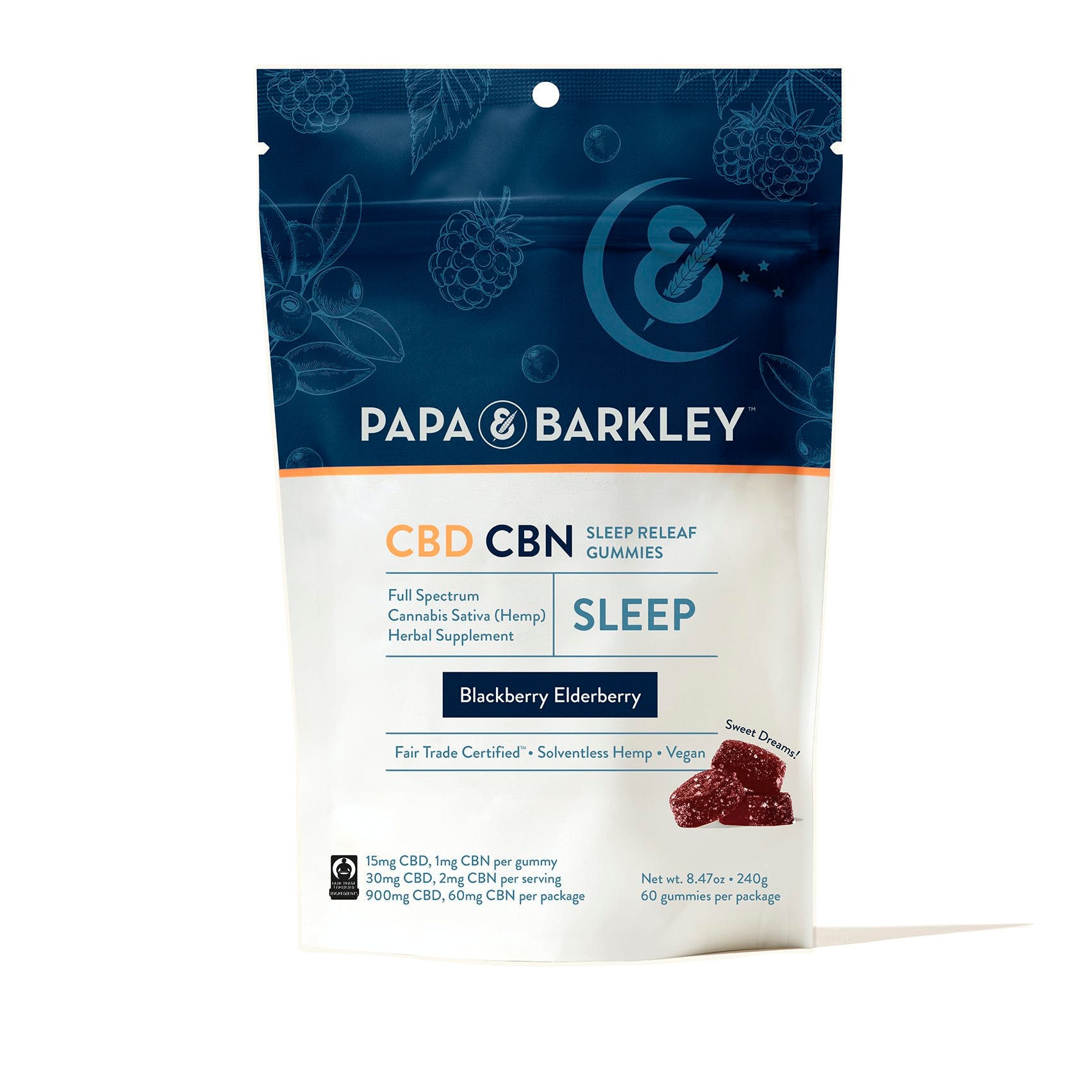Papa & Barkley, CBD CBN Sleep Releaf Gummies, Blackberry Elderberry, Full Spectrum, 60ct, 60mg CBN + 900mg CBD