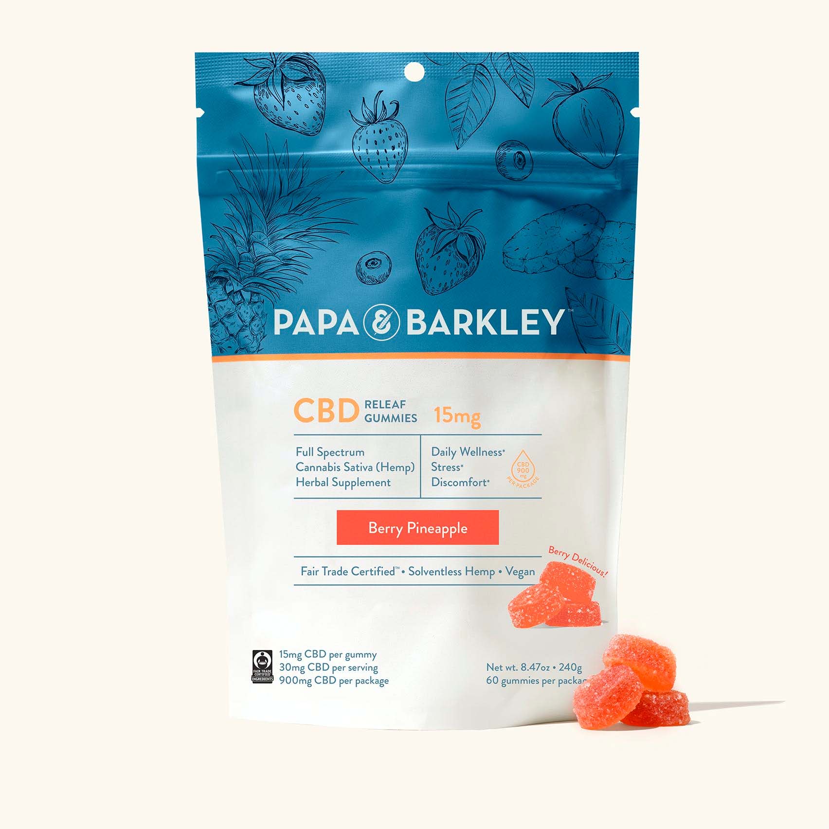 Papa & Barkley, CBD Releaf Gummies, Berry Pineapple, Full Spectrum, 60ct, 900mg CBD