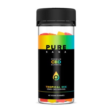 Purekana, CBD Vegan Gummies, Tropical Mix, Full Spectrum, 40ct, 1000mg CBD