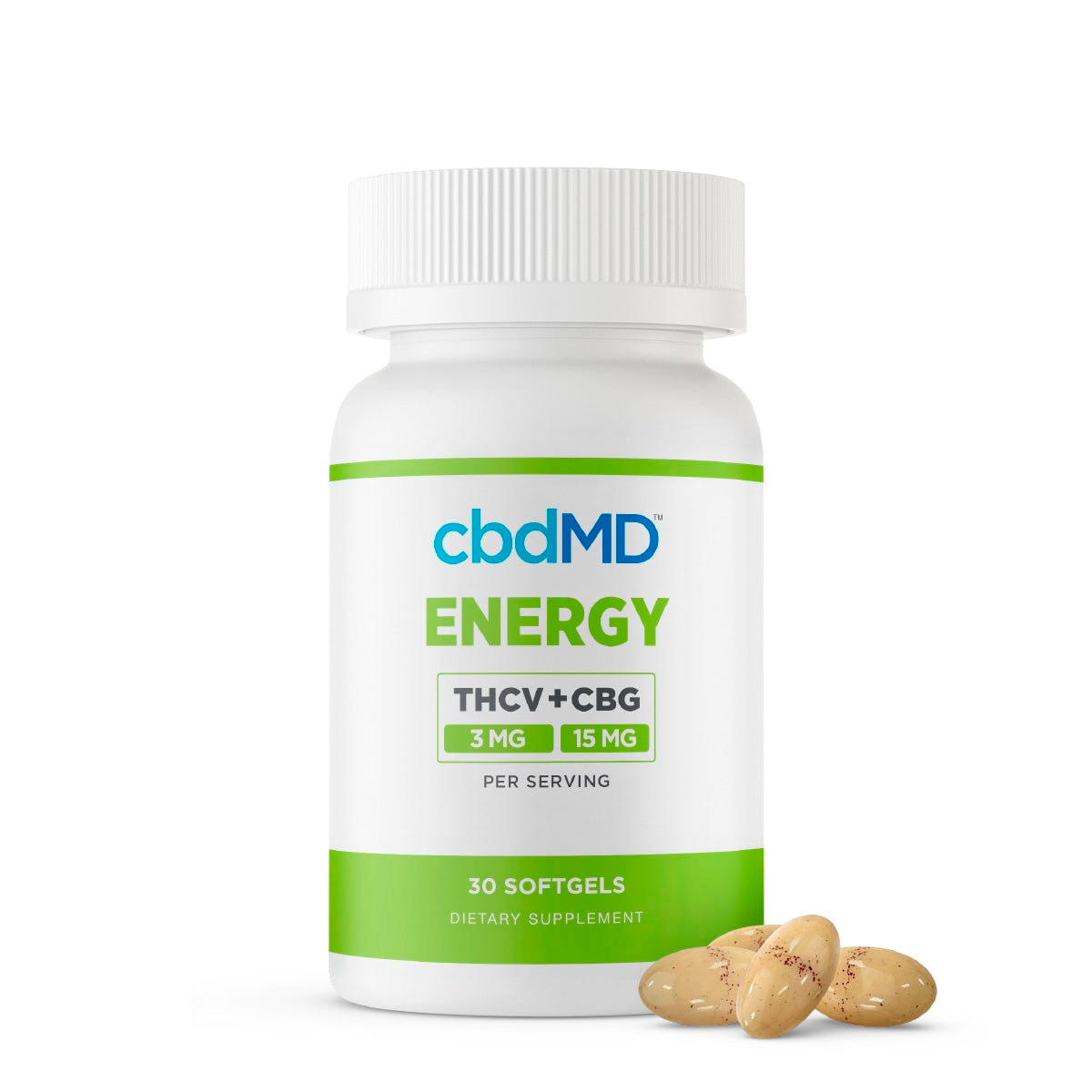 cbdMD, THCV + CBG Energy Softgels, Full Spectrum, 30ct, 90mg THCV + 450mg CBG cbdMD, THCV + CBG Energy Softgels, Full Spectrum, 30ct, 90mg THCV + 450mg CBG