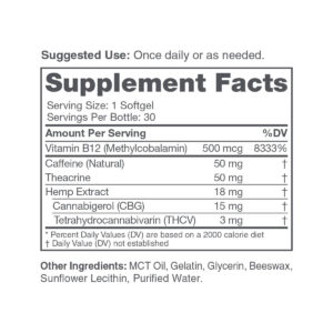 cbdMD, THCV + CBG Energy Softgels with Caffeine, Full Spectrum, 30ct, 90mg THCV + 450mg CBG