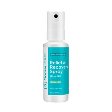 Social CBD, Relief & Recovery CBD Body Spray, Juniper Mint, Broad Spectrum THC-Free, 2oz, 200mg CBD