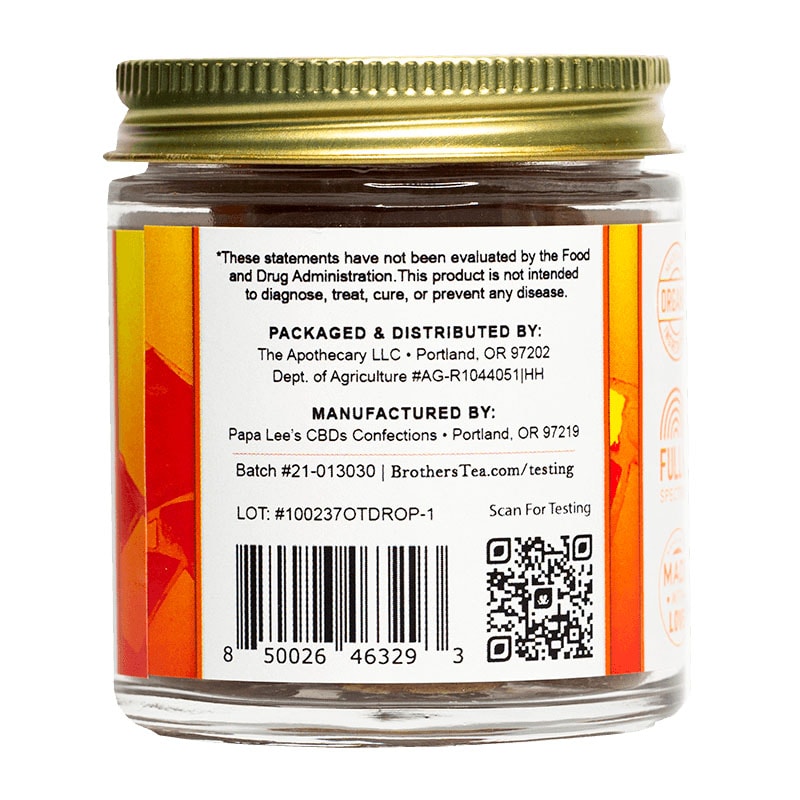 The Brothers Apothecary, Orange Turmeric Honey Drops CBD Gummies, Full Spectrum, 30ct, 150mg CBG + 150mg CBN + 450mg CBD