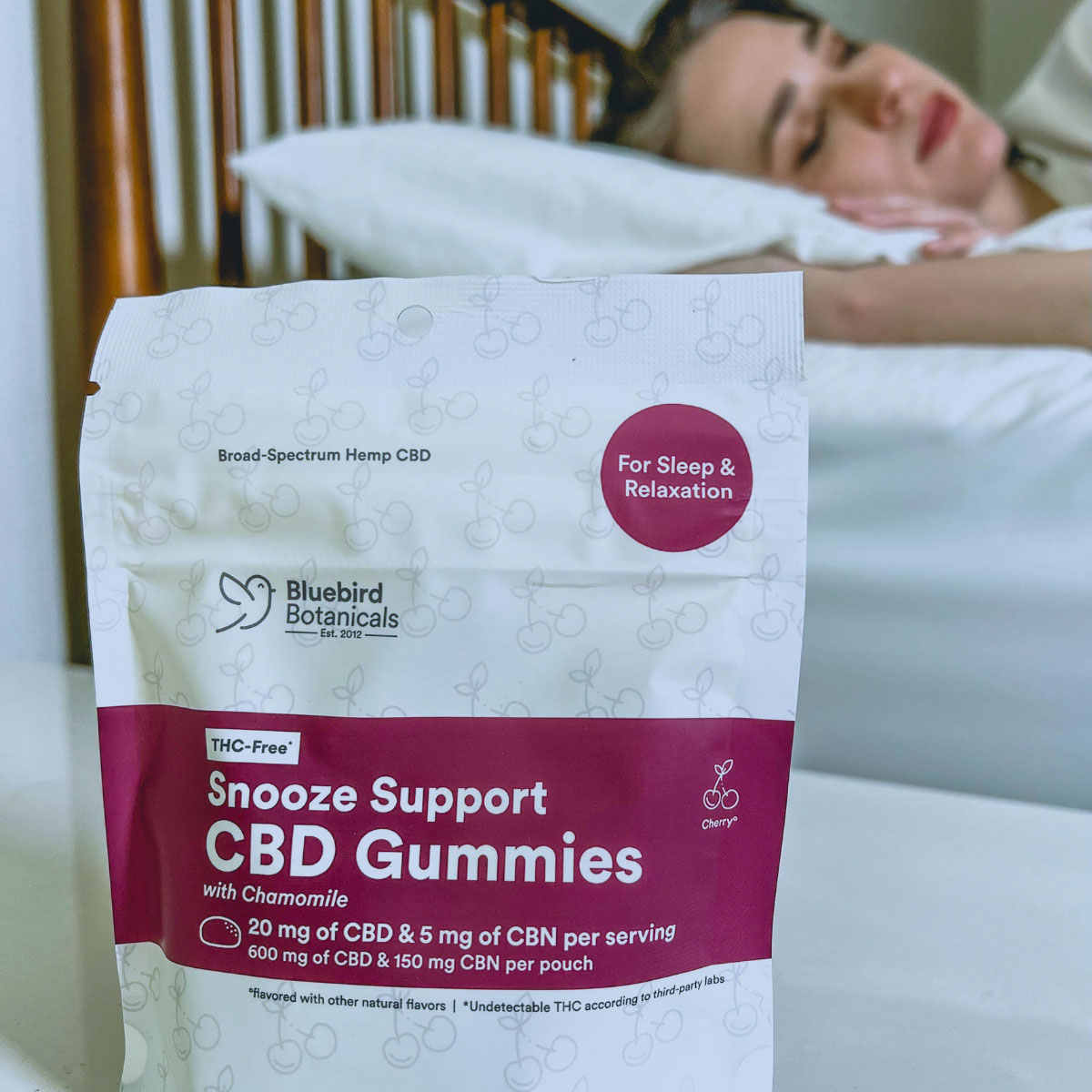 Bluebird Botanicals, Snooze Support CBD Gummies, Cherry, Broad Spectrum THC-Free, 30ct, 150mg CBN + 600mg CBD