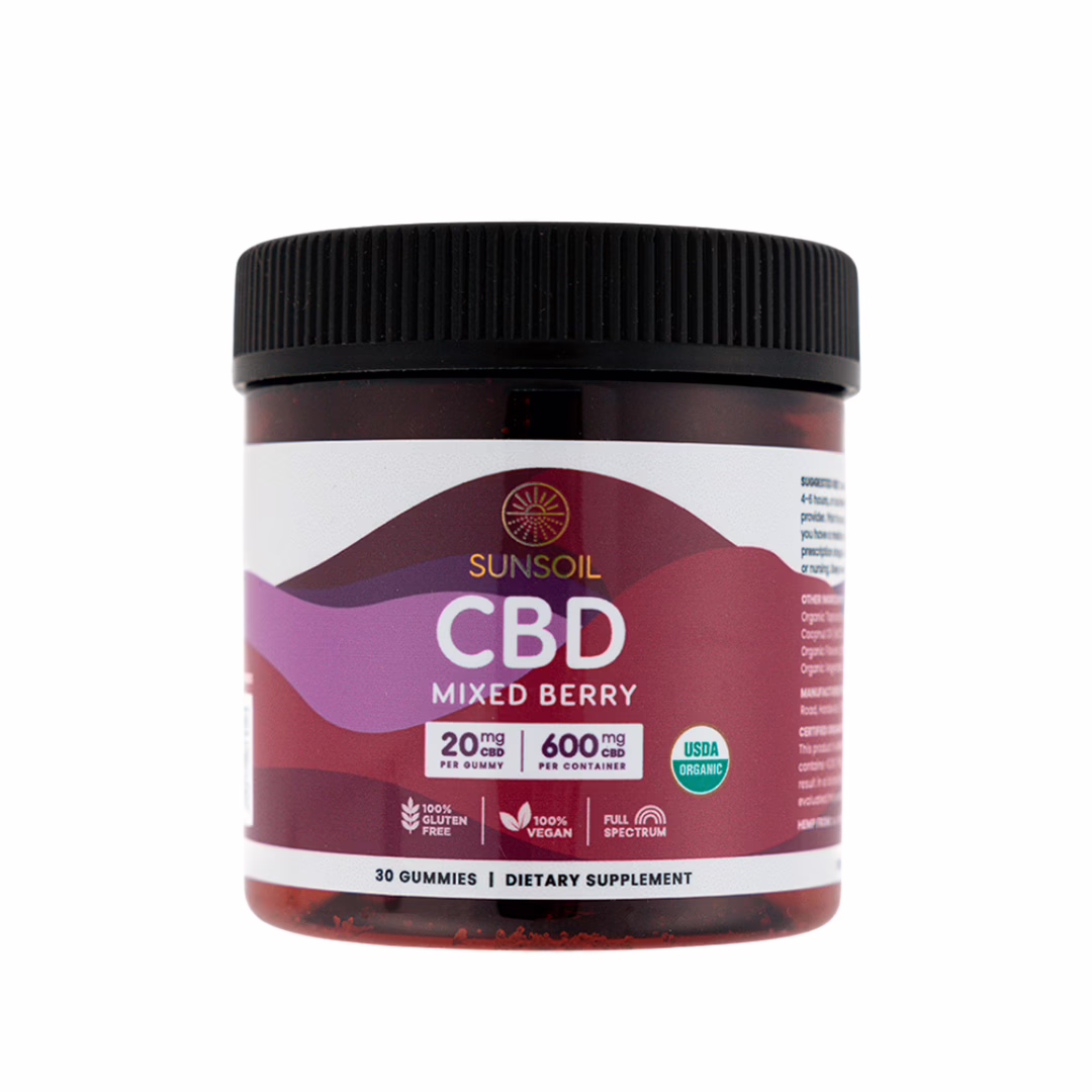 Sunsoil, CBD Gummies, Berry, Full Spectrum, 30ct, 600mg CBD