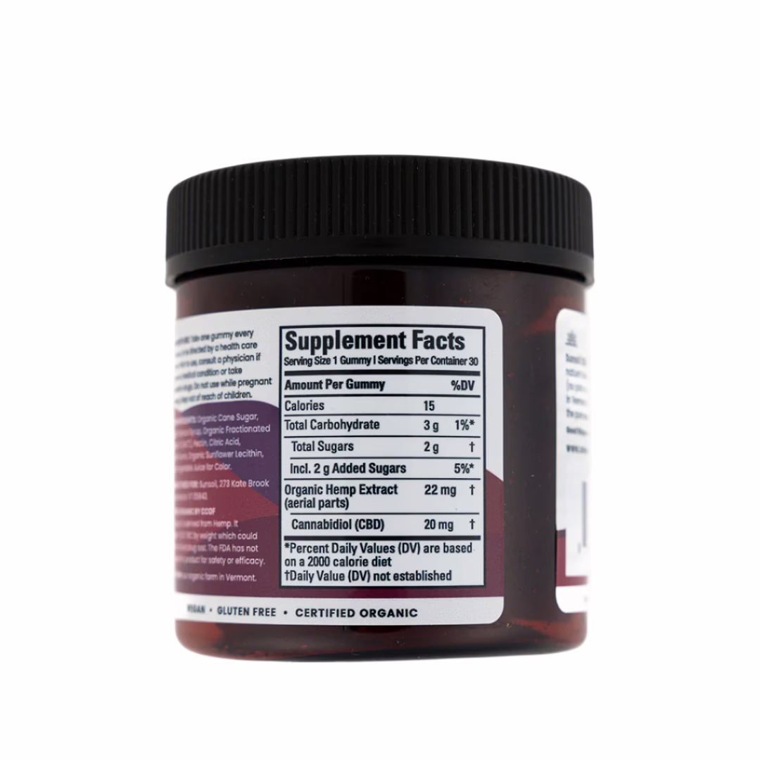 Sunsoil, CBD Gummies, Berry, Full Spectrum, 30ct, 600mg CBD