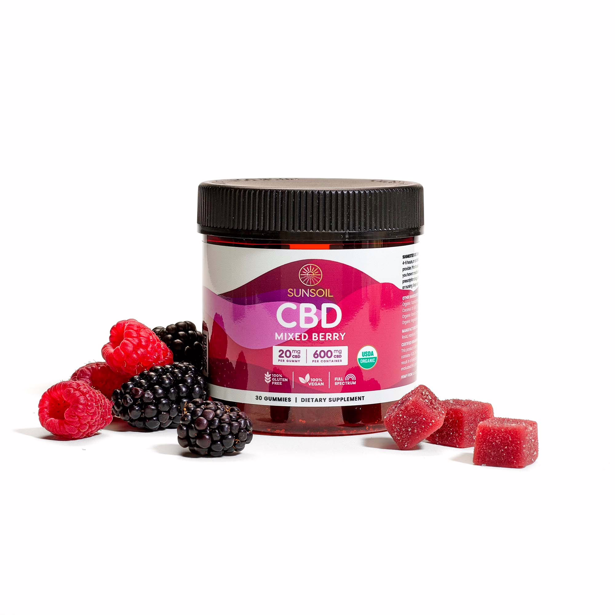 Sunsoil, CBD Gummies, Berry, Full Spectrum, 30ct, 600mg CBD