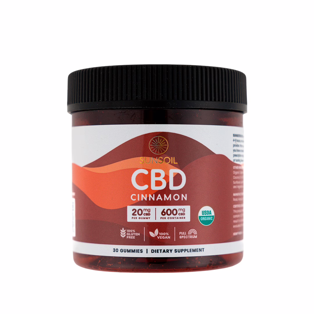Sunsoil, CBD Gummies, Cinnamon, Full Spectrum, 30ct, 600mg CBD Sunsoil, CBD Gummies, Cinnamon, Full Spectrum, 30ct, 600mg CBD