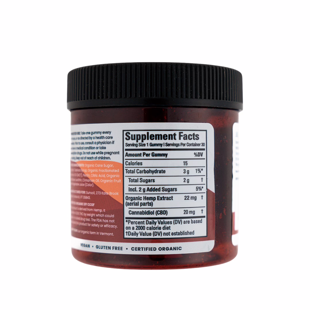 Sunsoil, CBD Gummies, Cinnamon, Full Spectrum, 30ct, 600mg CBD