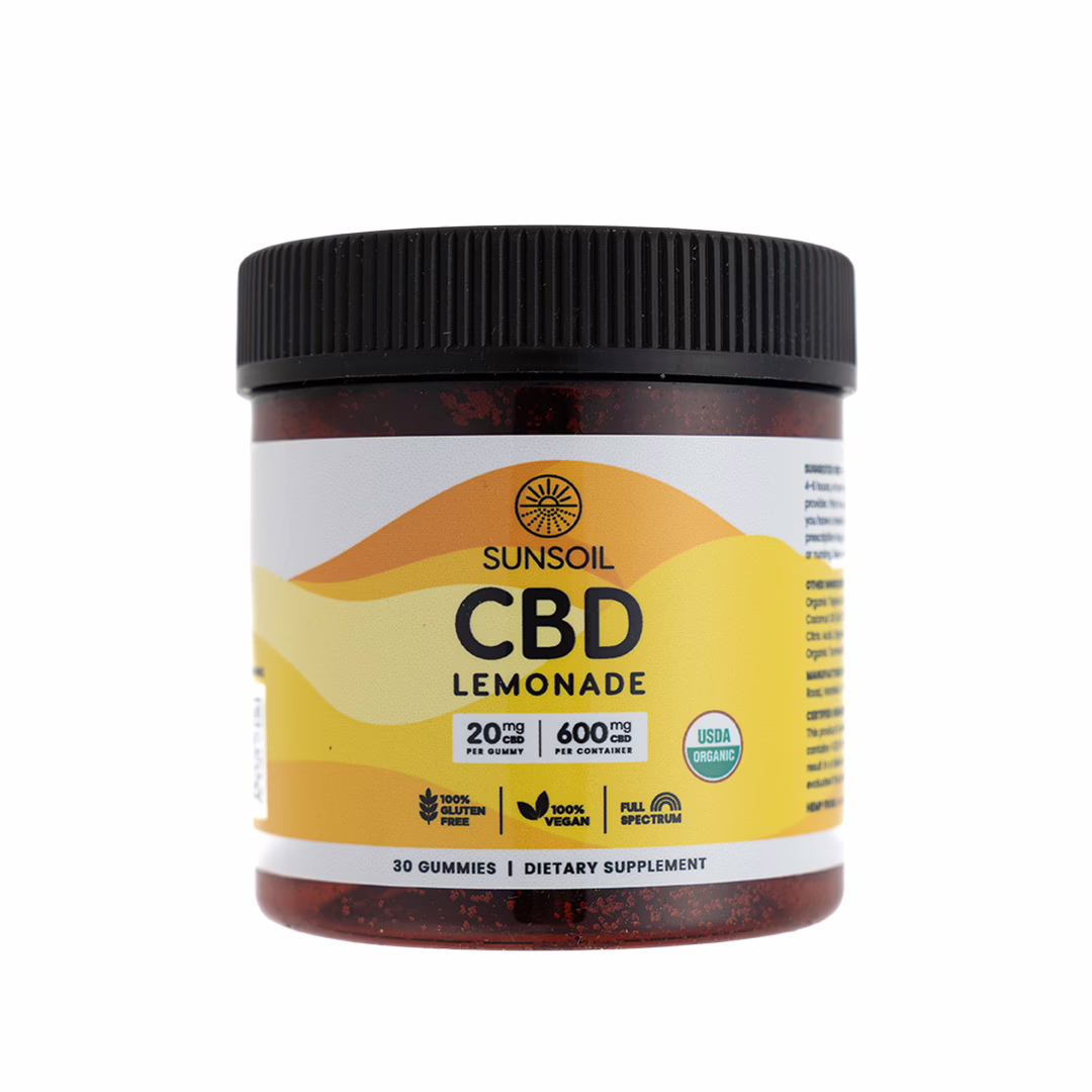 Sunsoil, CBD Gummies, Lemonade, Full Spectrum, 30ct, 600mg CBD Sunsoil, CBD Gummies, Lemonade, Full Spectrum, 30ct, 600mg CBD