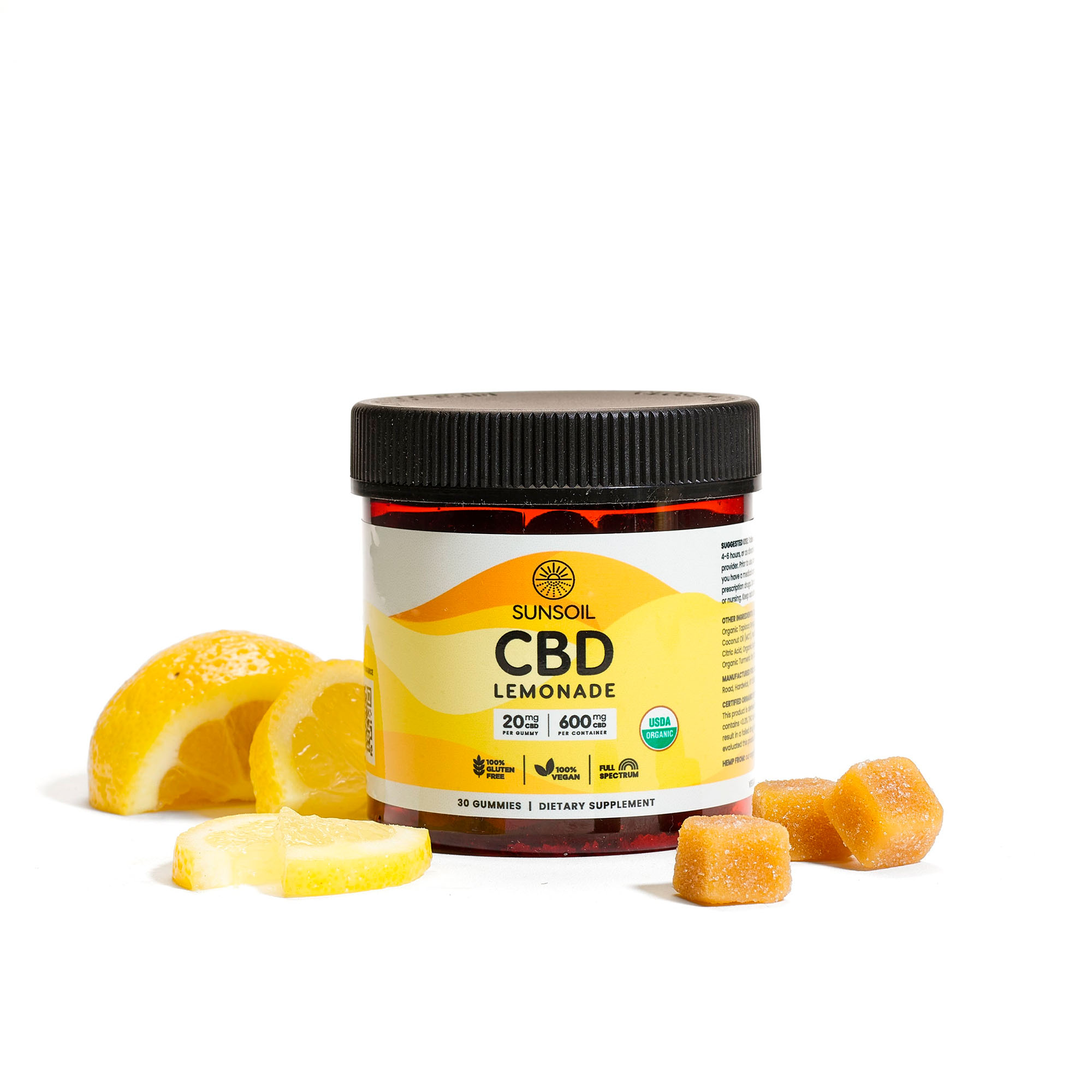 Sunsoil, CBD Gummies, Lemonade, Full Spectrum, 30ct, 600mg CBD