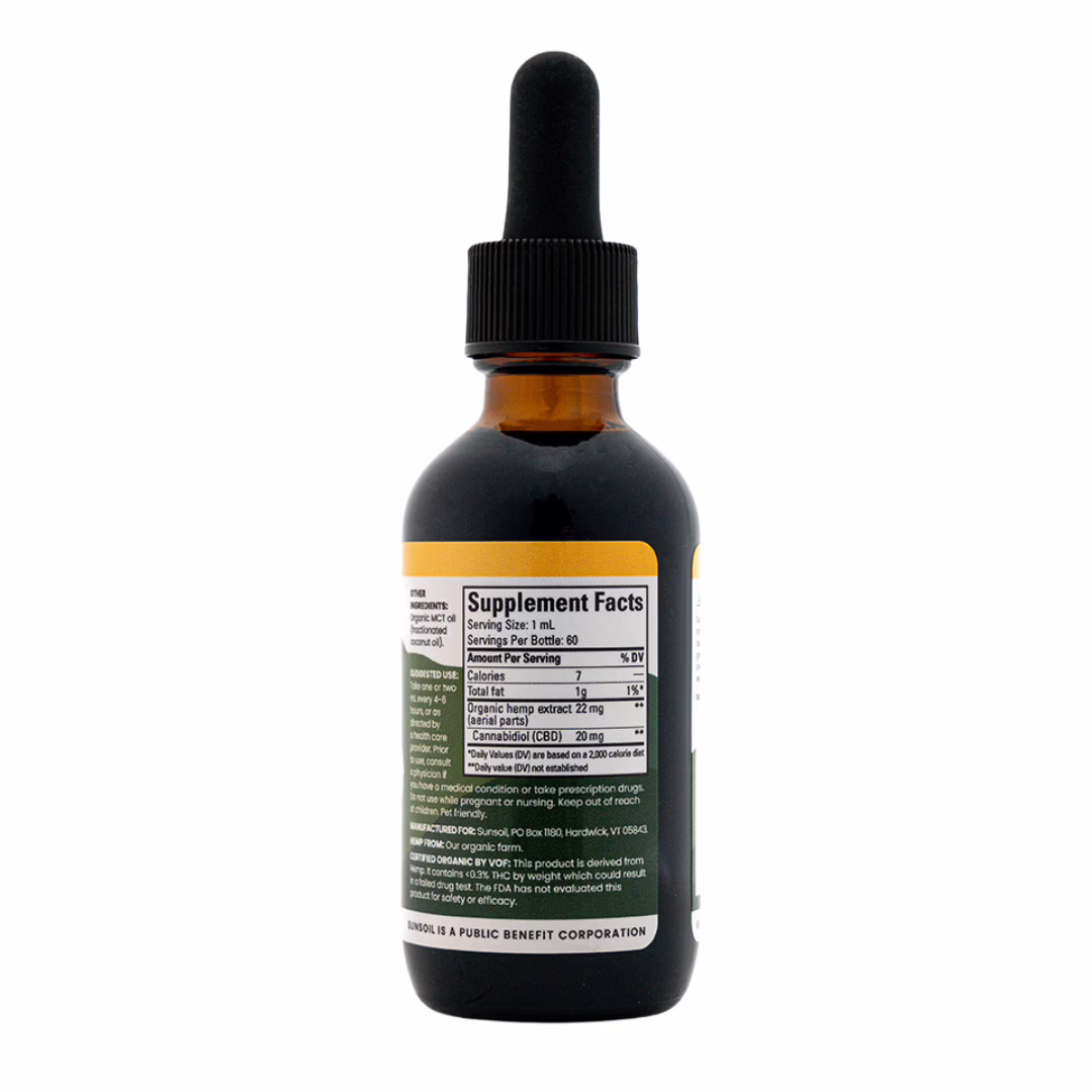 Sunsoil, CBD Oil, Unflavored, Full Spectrum, 2fl oz, 1200mg CBD