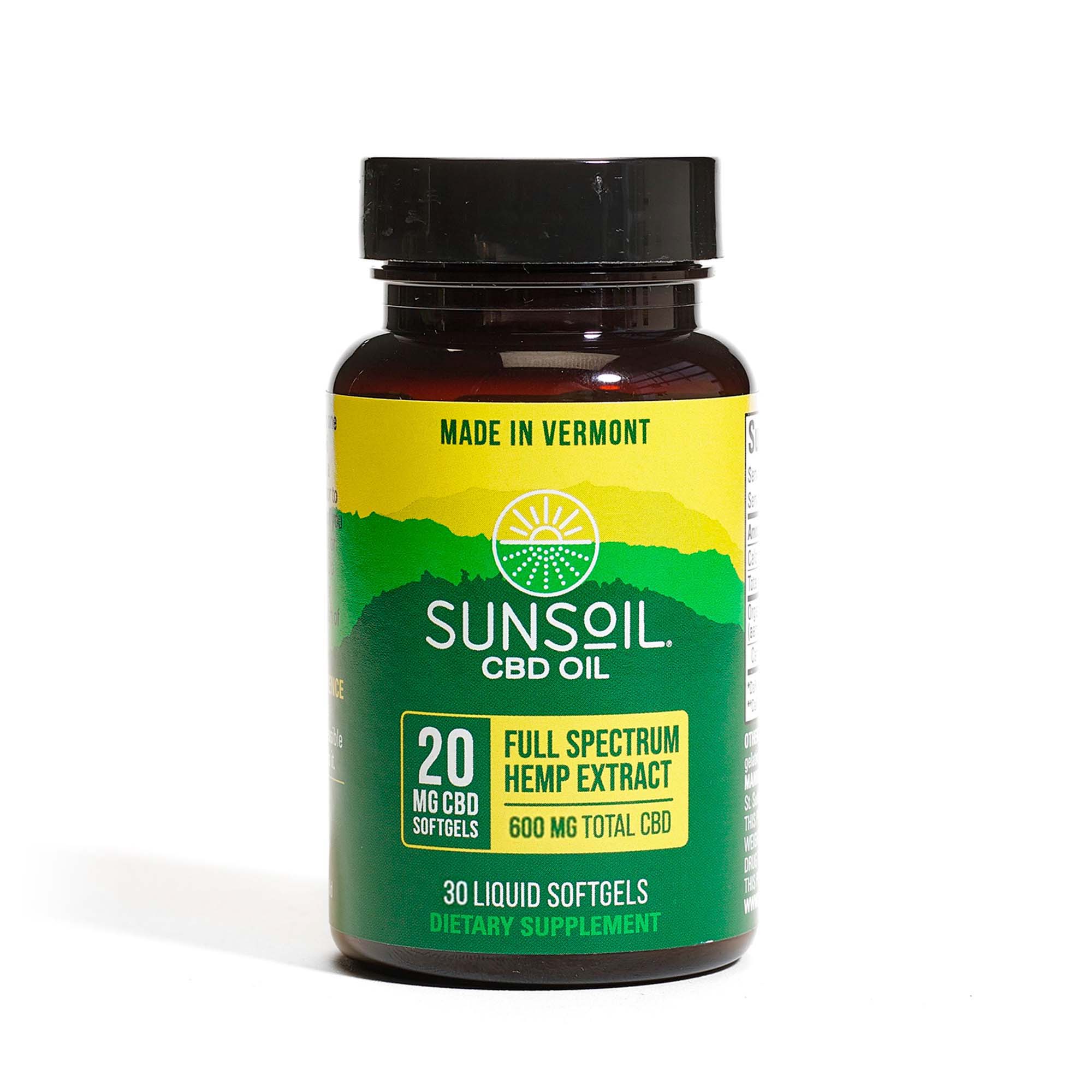 Sunsoil, CBD Softgels, Full Spectrum, 30ct, 600mg CBD