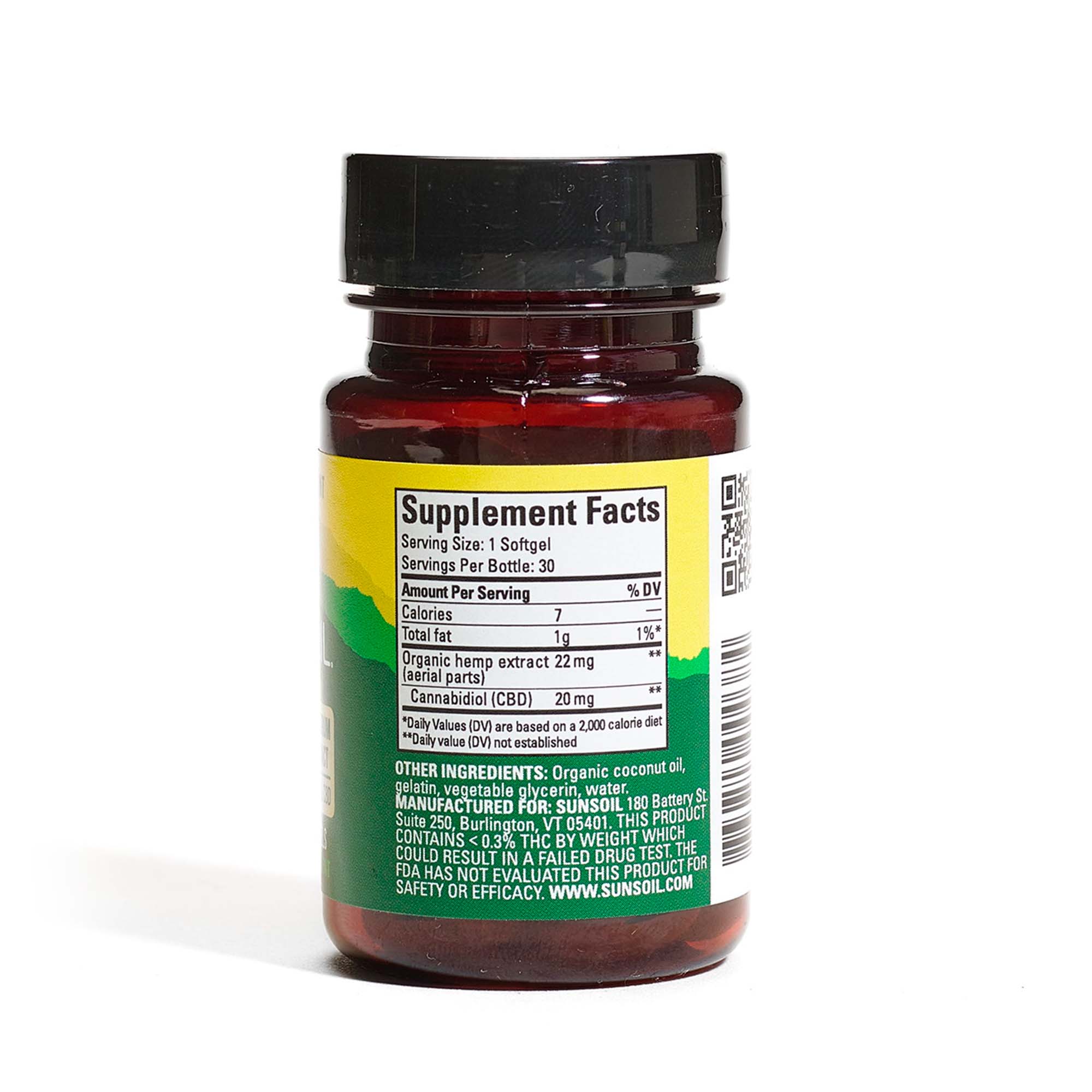 Sunsoil, CBD Softgels, Full Spectrum, 30ct, 600mg CBD